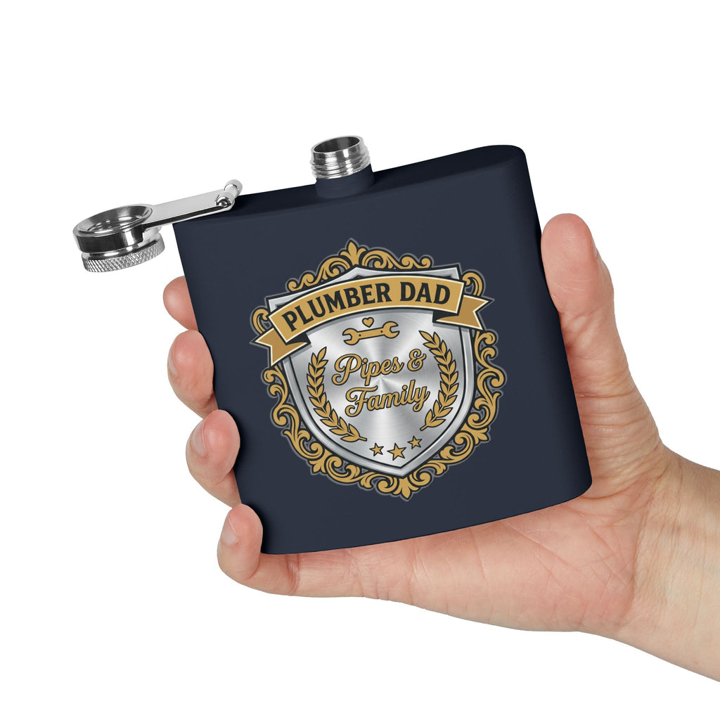 Flask — "Plumber Dad: Pipes & Family" 6oz Stainless Steel Hip Flask