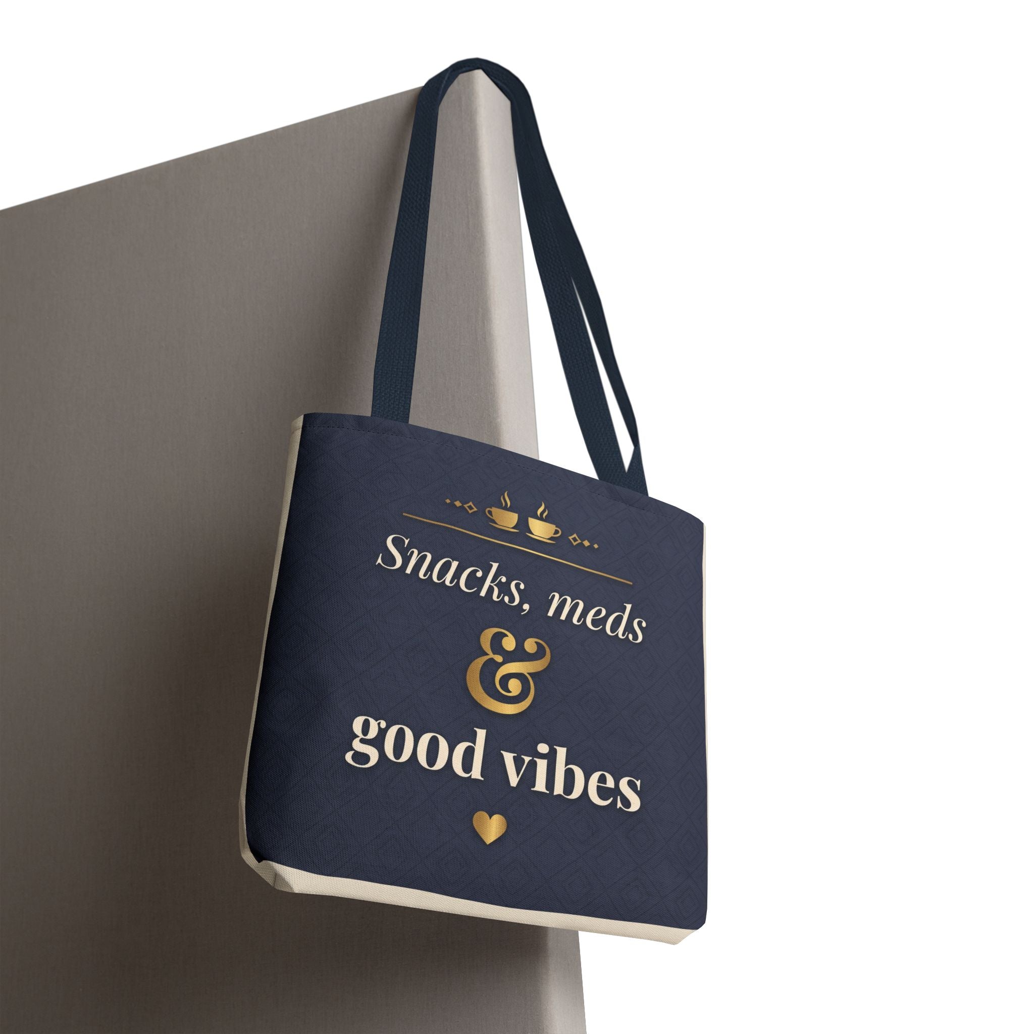 Snacks Meds & Good Vibes Tote | Funny Nurse Gift Tote Bag | Healthcare Worker Humour Gift | Premium Polyester Carry-All