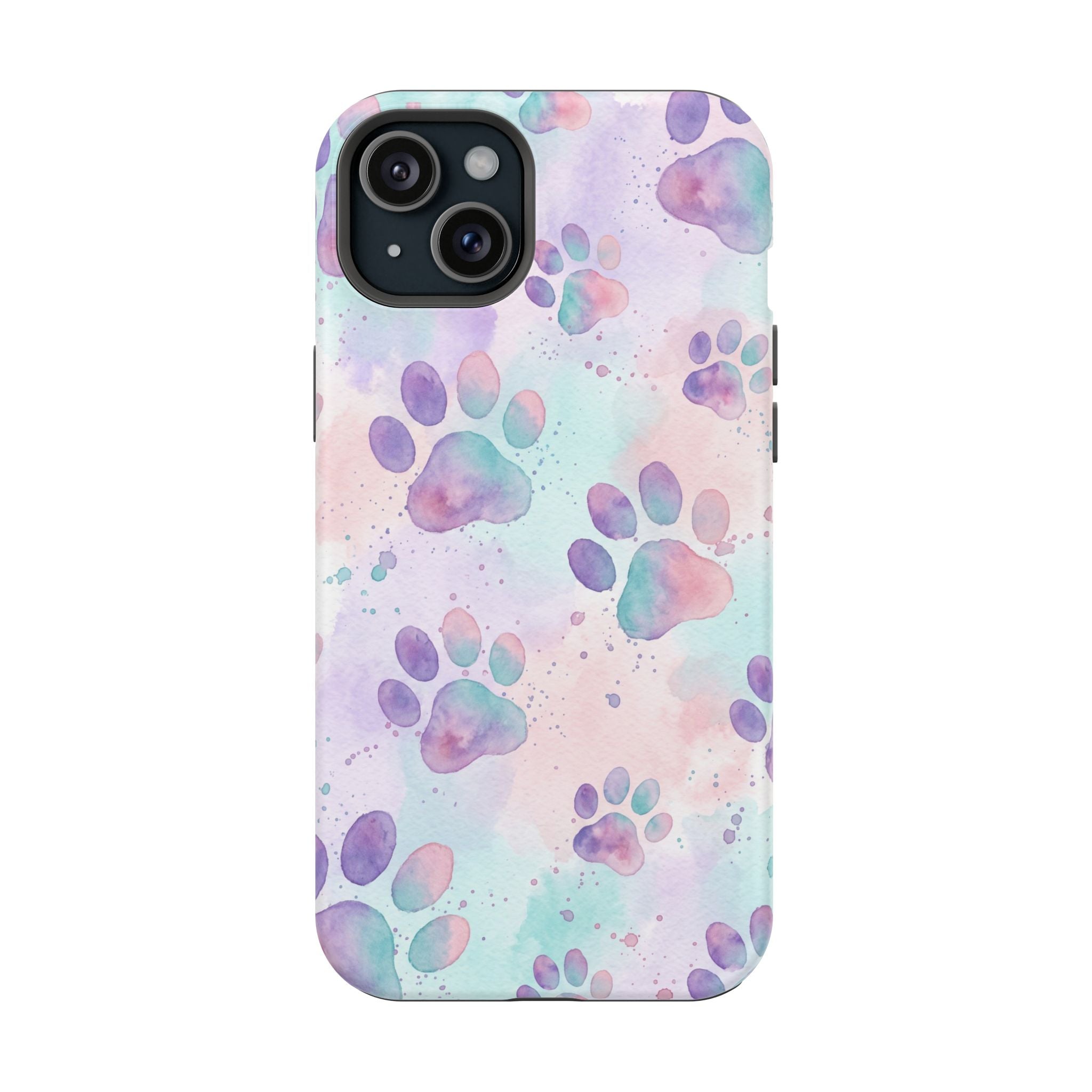 Watercolor Paw Print Phone Case — Impact-Resistant Wireless Charging Cover