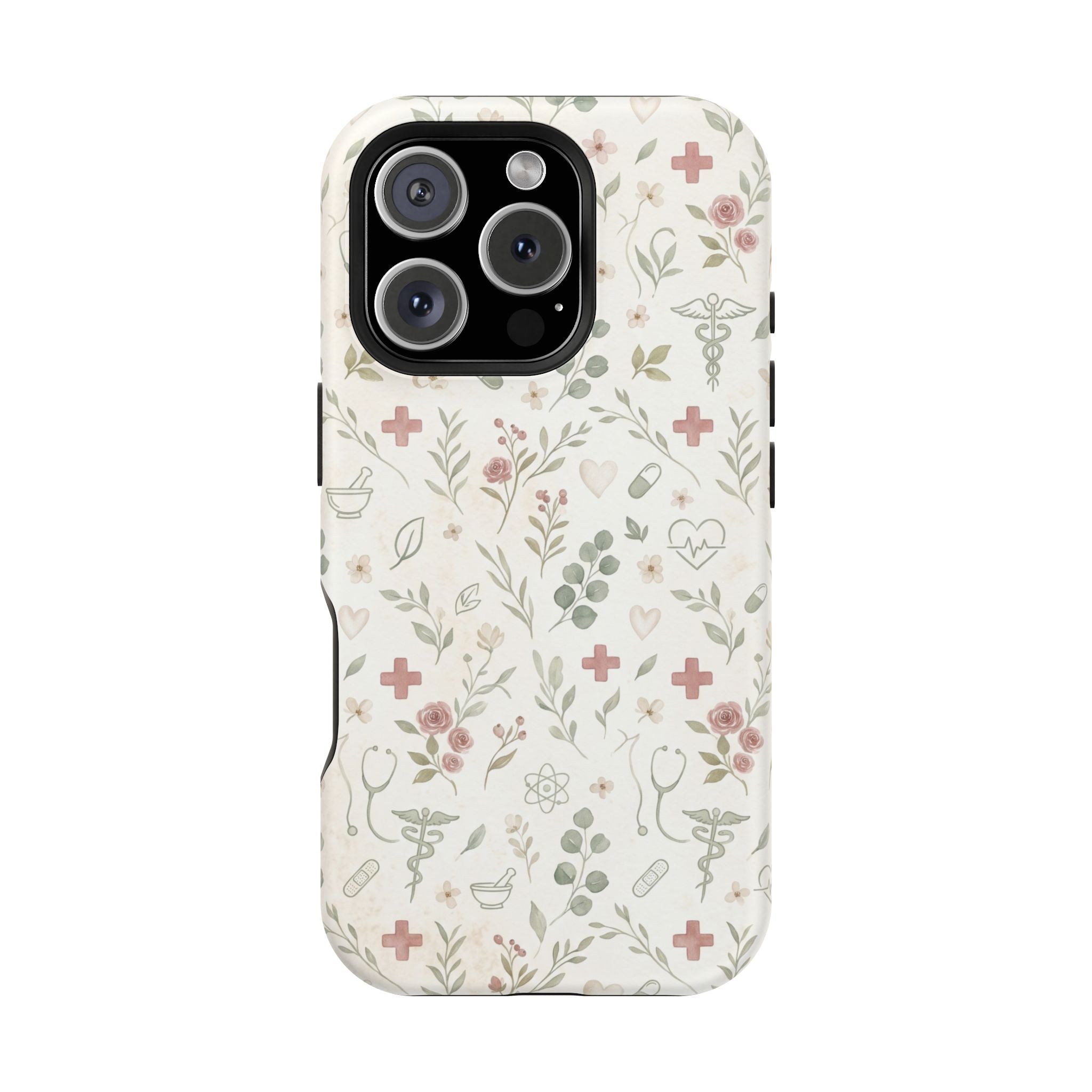 Floral Nurse Phone Case — Impact-Resistant Wireless Charging Cover