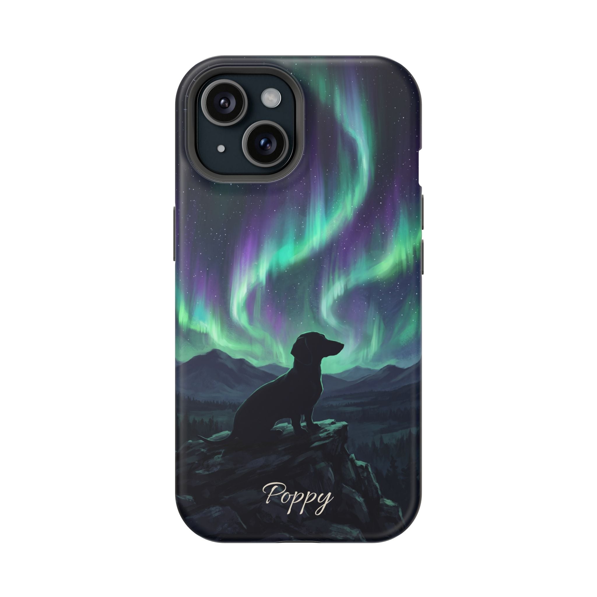 Personalized Dachshund Northern Lights Phone Case — Wireless Charging Cover