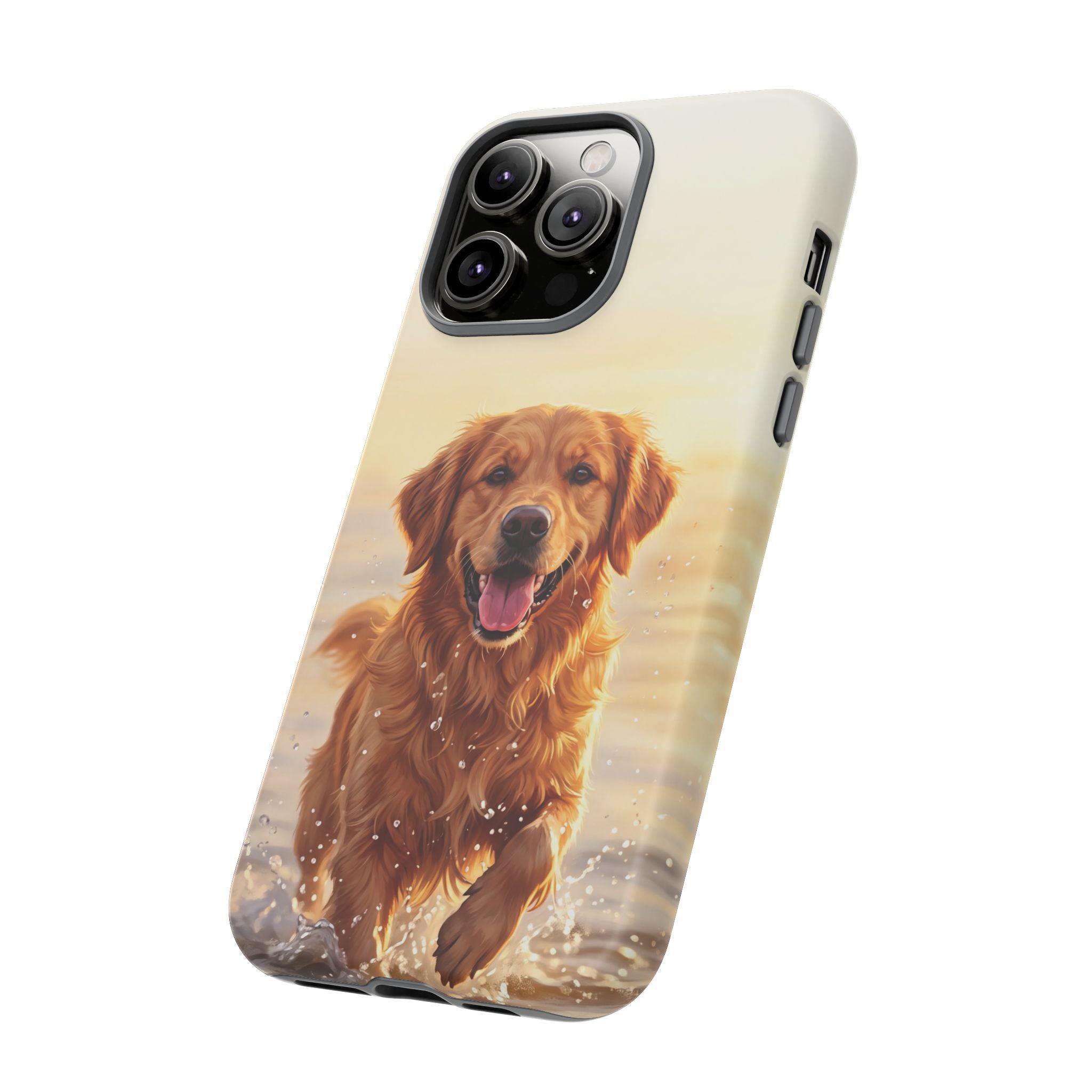 Golden Retriever Splashing in Water Phone Case | Joyful Dog at Golden Hour | iPhone & Samsung