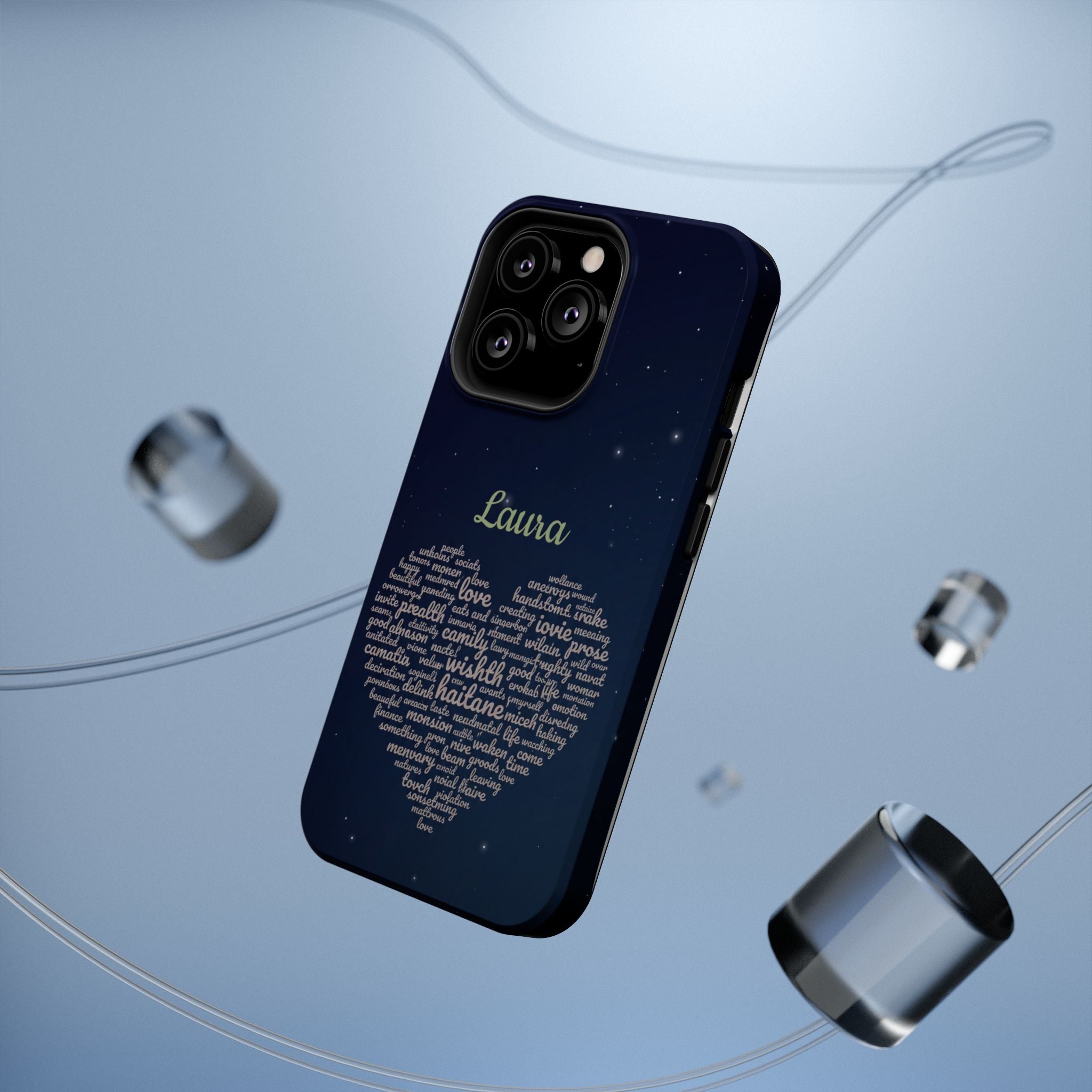 Personalized Teacher Heart Word Art Phone Case — Navy Wireless Charging Cover