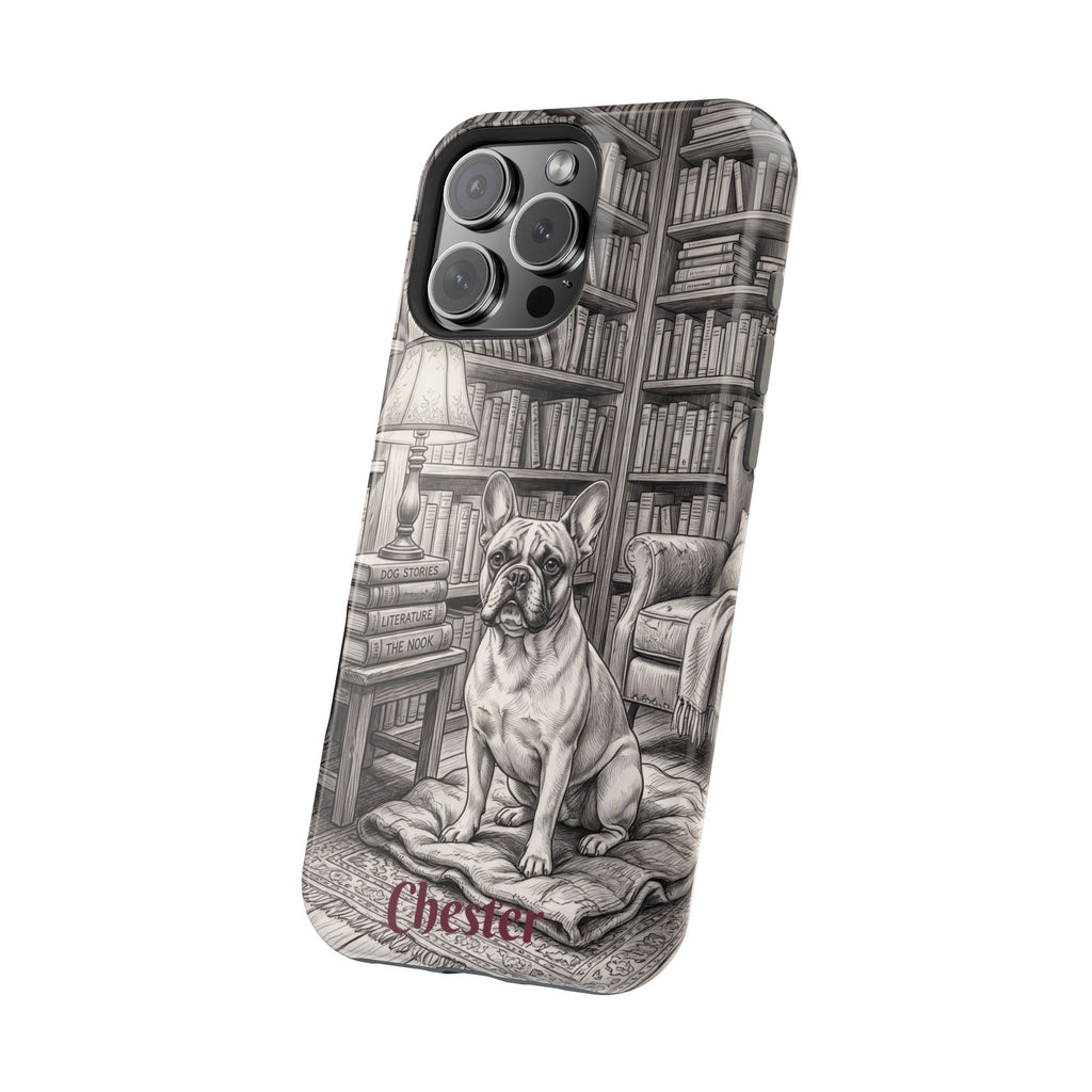 Personalized French Bulldog Library Study Phone Case — Wireless Charging Cover