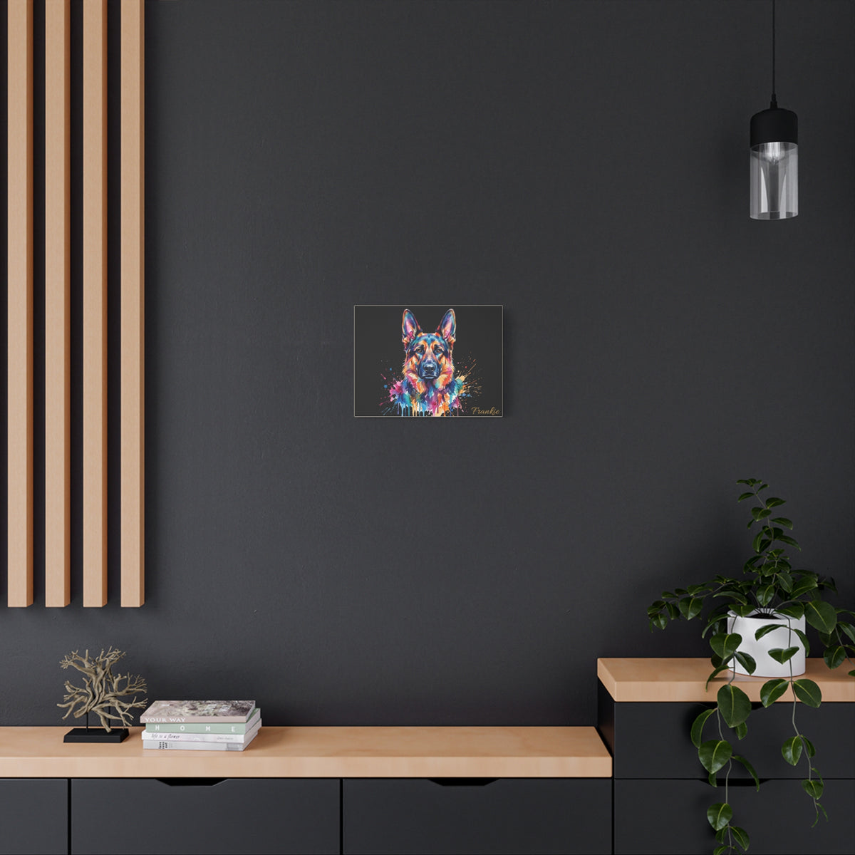 German Shepherd Personalized Canvas | Rainbow Paint Drip Wall Art