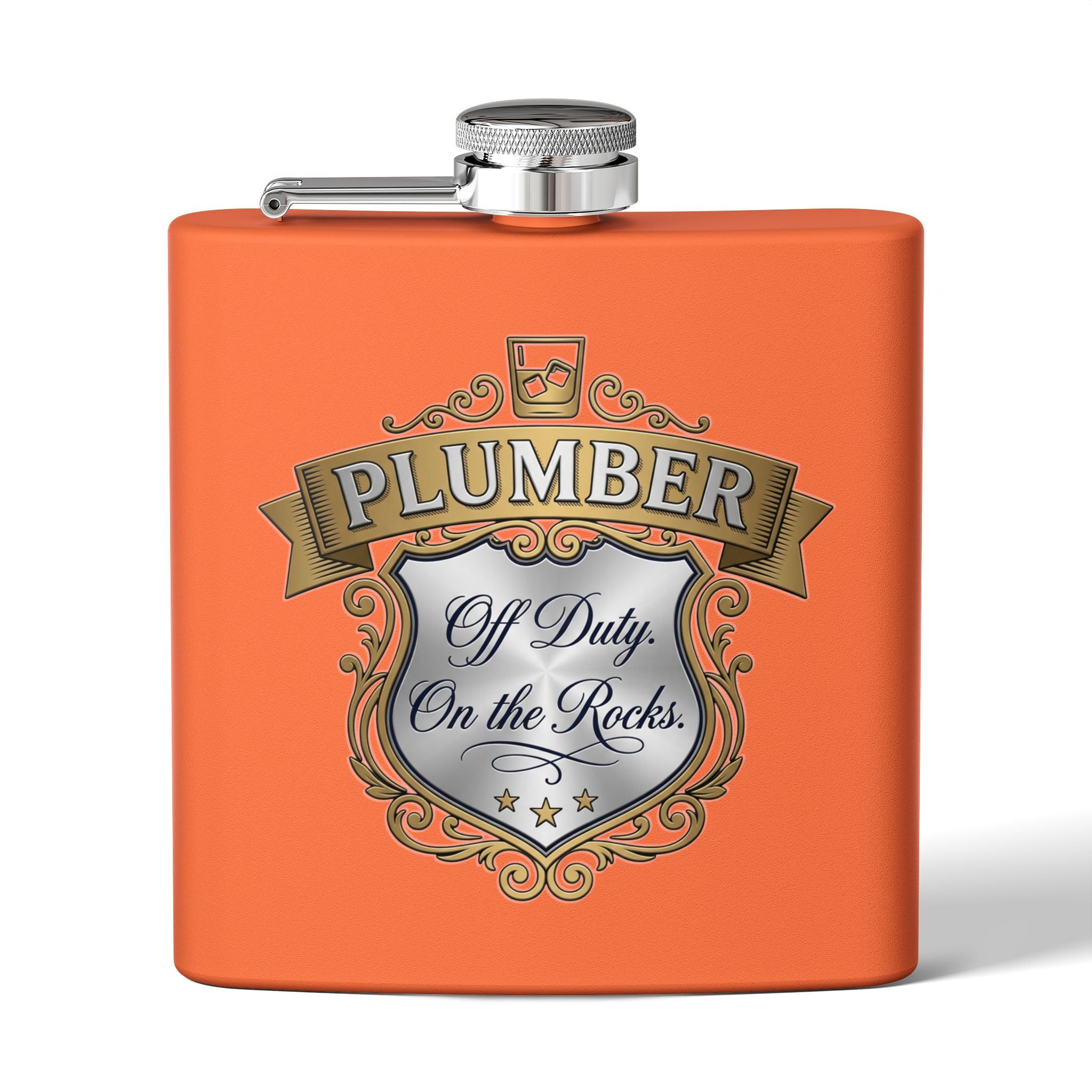 Flask — "Off Duty. On the Rocks." 6oz Stainless Steel Hip Flask