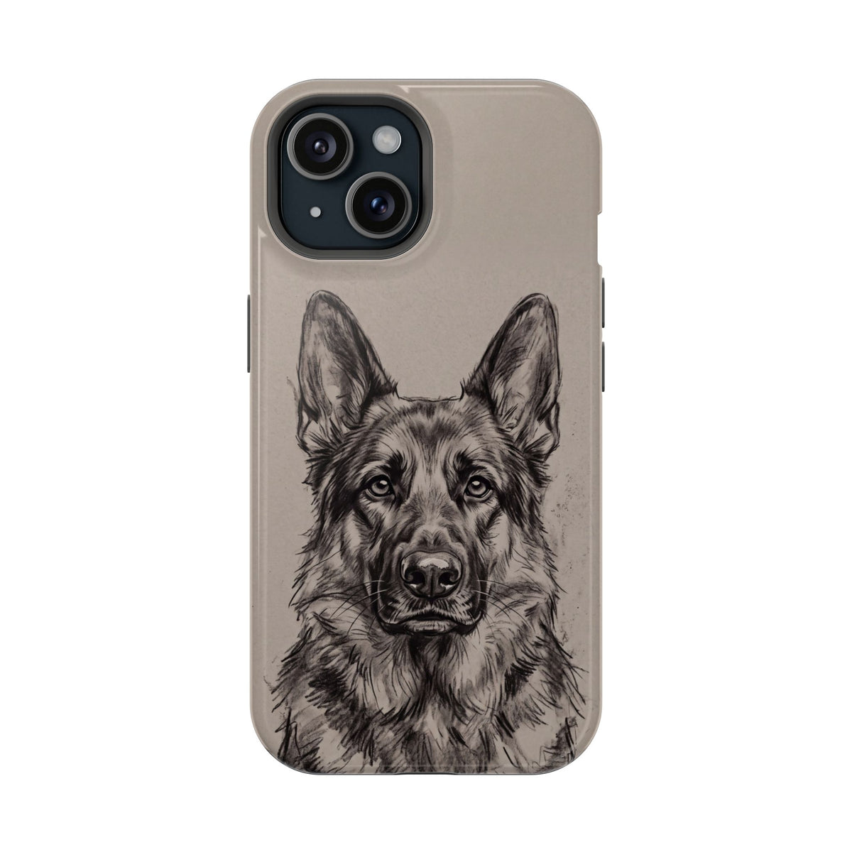 German Shepherd Phone Case | Charcoal Sketch Art — Tough Magnetic Case with Wireless Charging