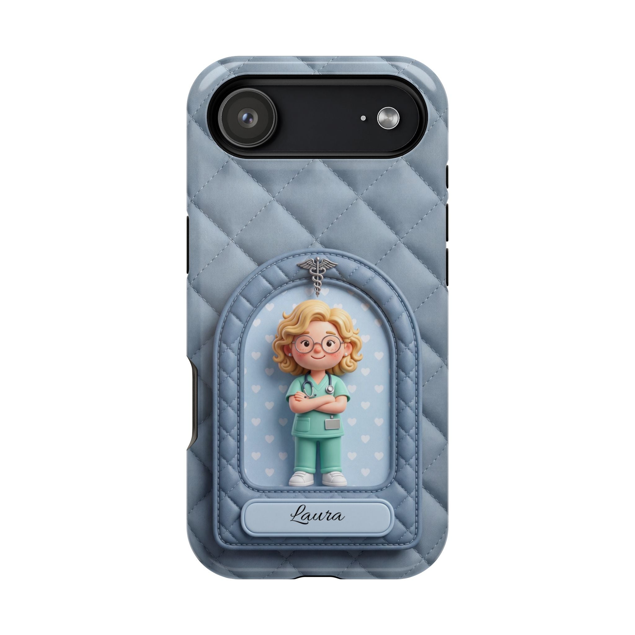 Personalized Quilted Nurse Phone Case — Wireless Charging Cover
