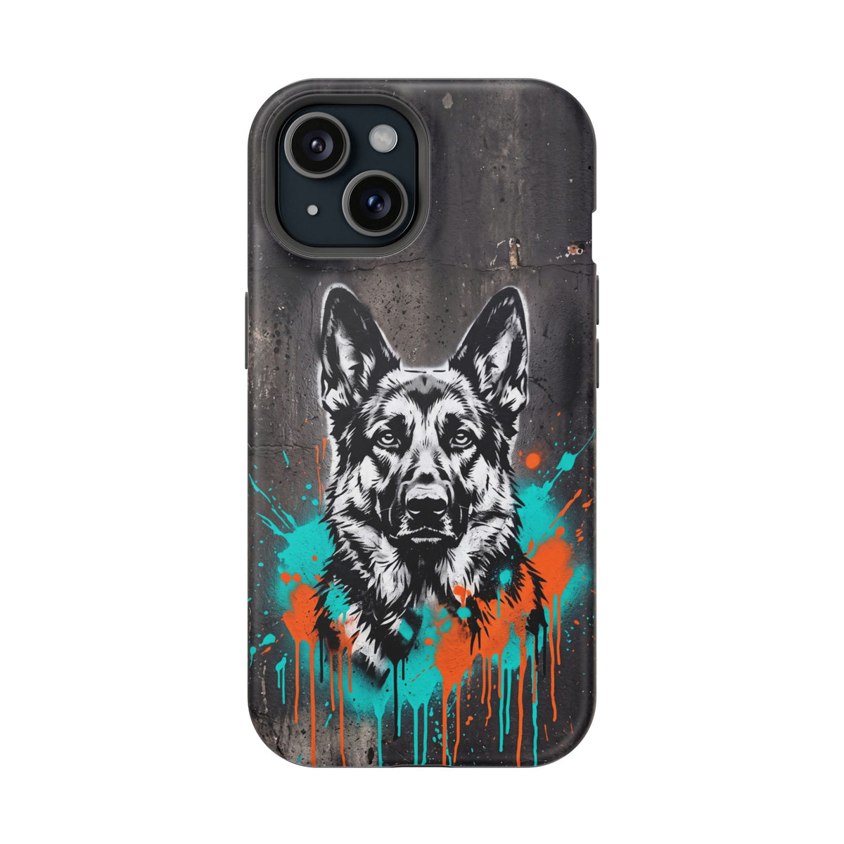 German Shepherd Phone Case | Graffiti Street Art — Tough Magnetic Case with Wireless Charging