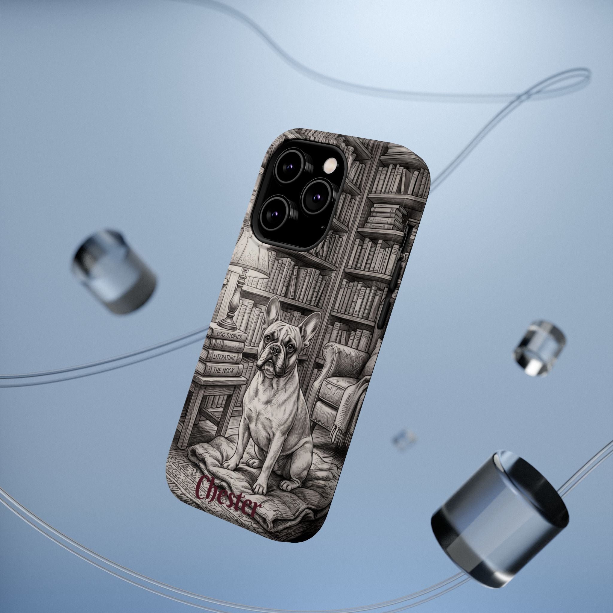 Personalized French Bulldog Library Study Phone Case — Wireless Charging Cover