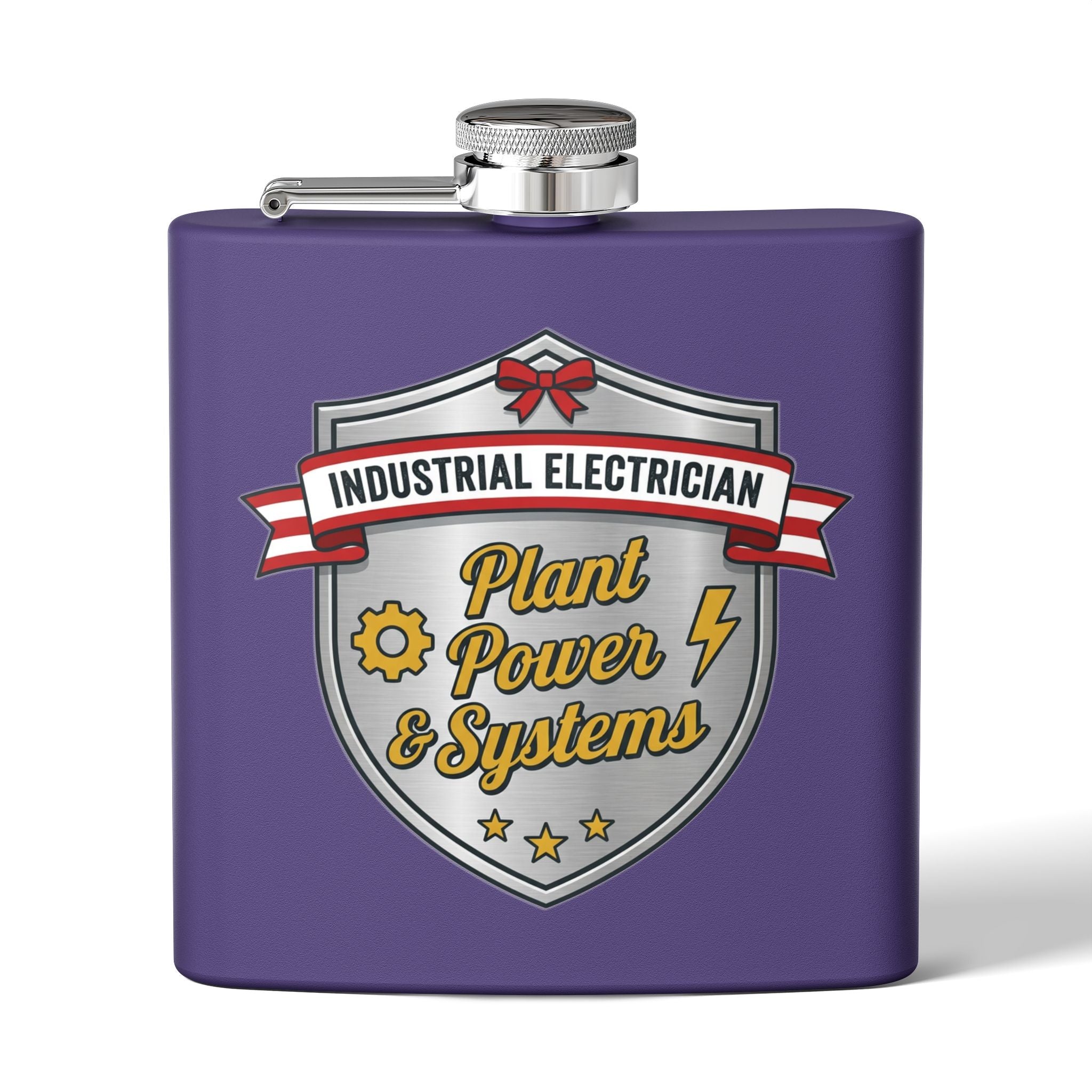 Flask — "Industrial Electrician: Plant Power & Systems" (Shield Badge) 6oz Stainless Steel Hip Flask