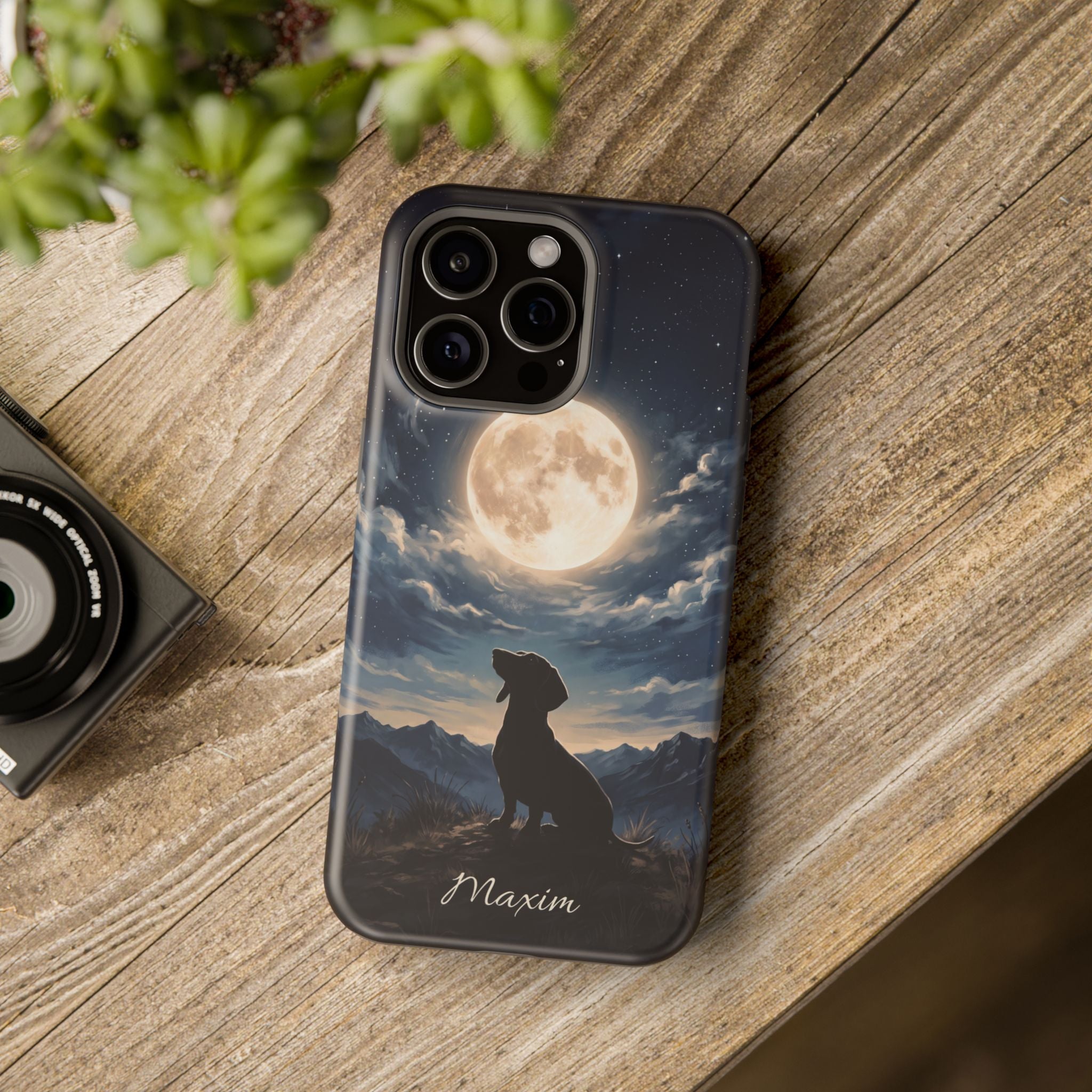 Personalized Dachshund Moonlight Phone Case — Wireless Charging Cover