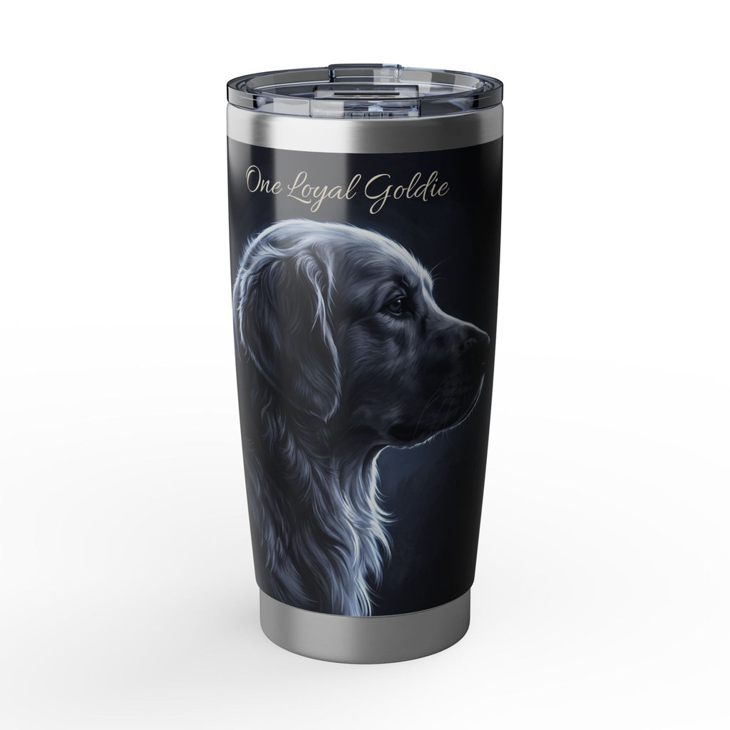Golden Retriever Tumbler Personalized – 20 oz Stainless Steel Travel Mug with Custom Name, Dark Portrait Design