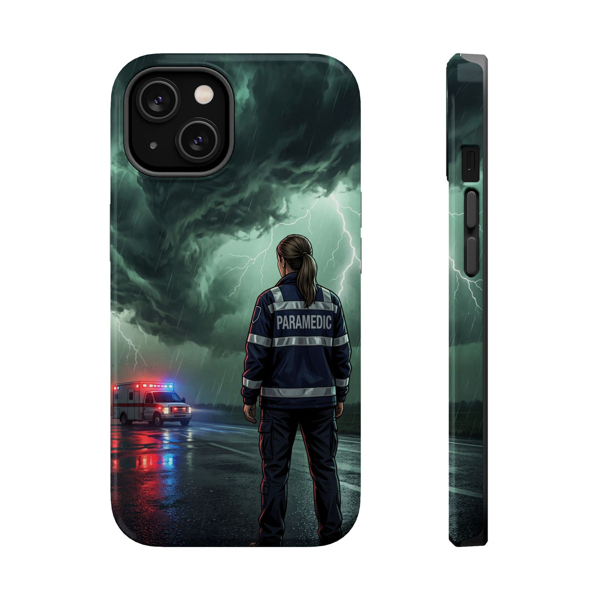 Female Paramedic Green Storm Phone Case — Magnetic Wireless Charging Cover