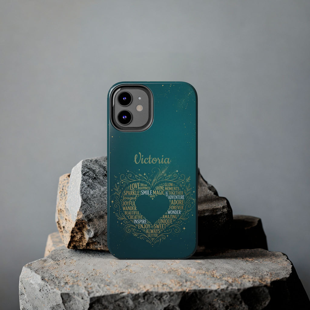 Personalized Teacher Phone Case — Custom Name Heart Word Art Design