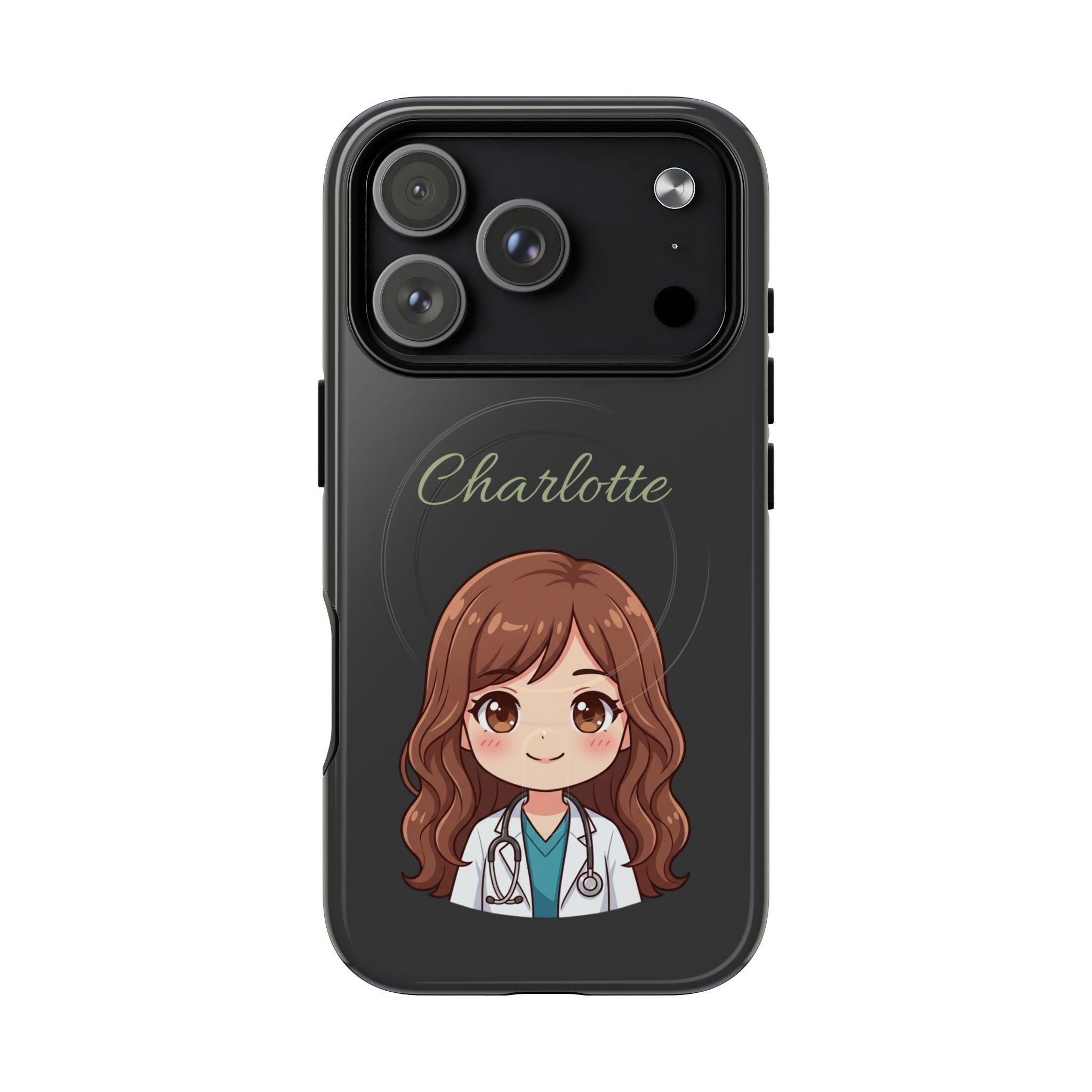 Personalized Tough Magnetic Phone Case | With Custom Name – Cute Illustrated Nurse Character Case for iPhones