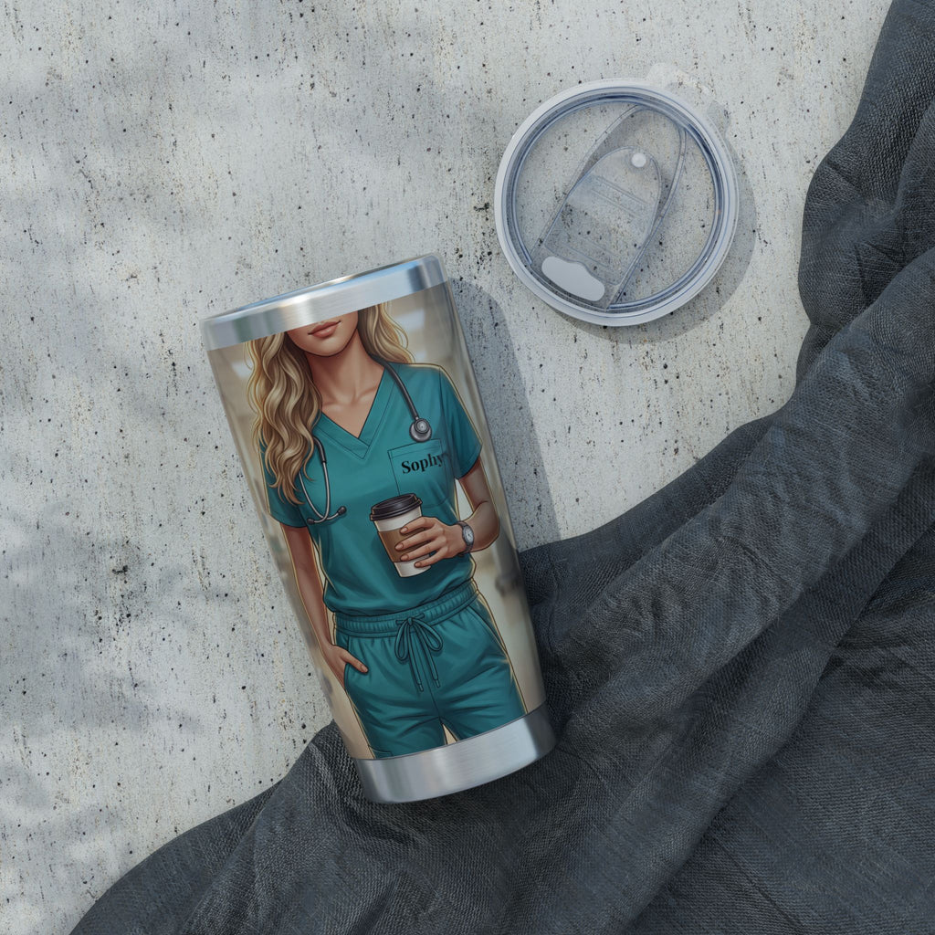 Personalized Realistic Nurse Tumbler – Custom Name Teal Scrubs 20oz
