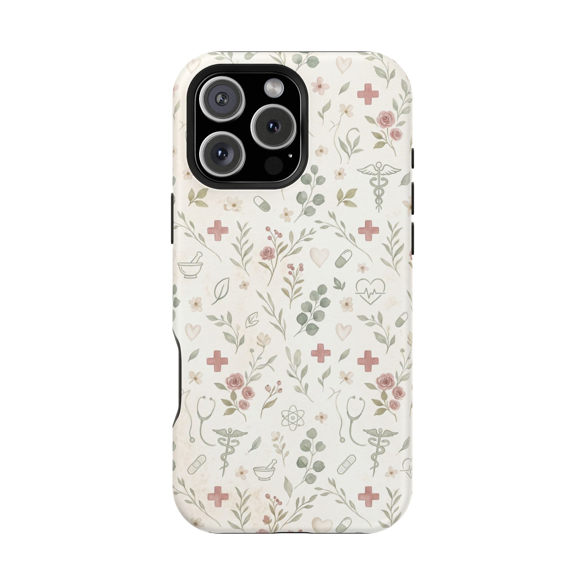 Floral Nurse Phone Case — Impact-Resistant Wireless Charging Cover