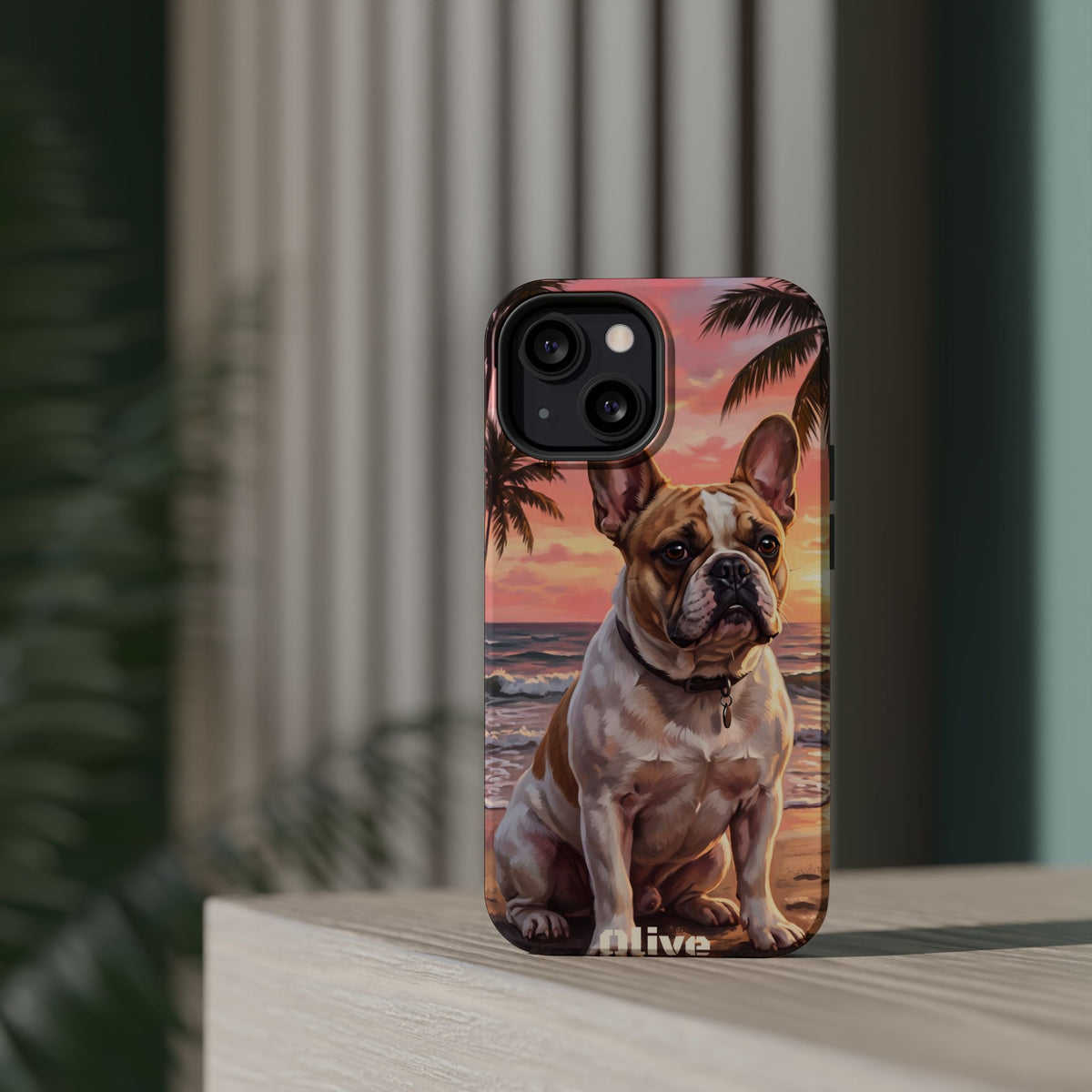 Personalized French Bulldog Beach Portrait Phone Case — Wireless Charging Cover