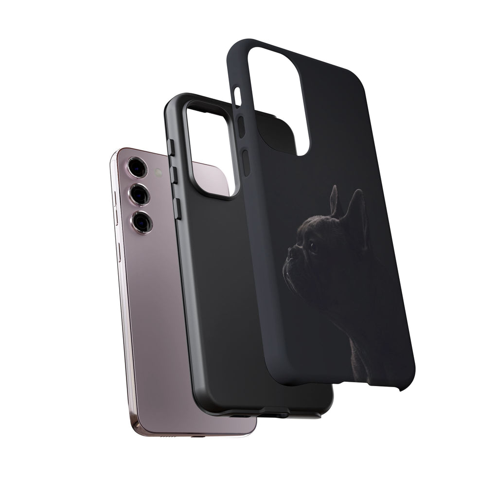 Silhouette French Bulldog Phone Case | Minimalist Black-on-Black Frenchie Profile | iPhone & Samsung