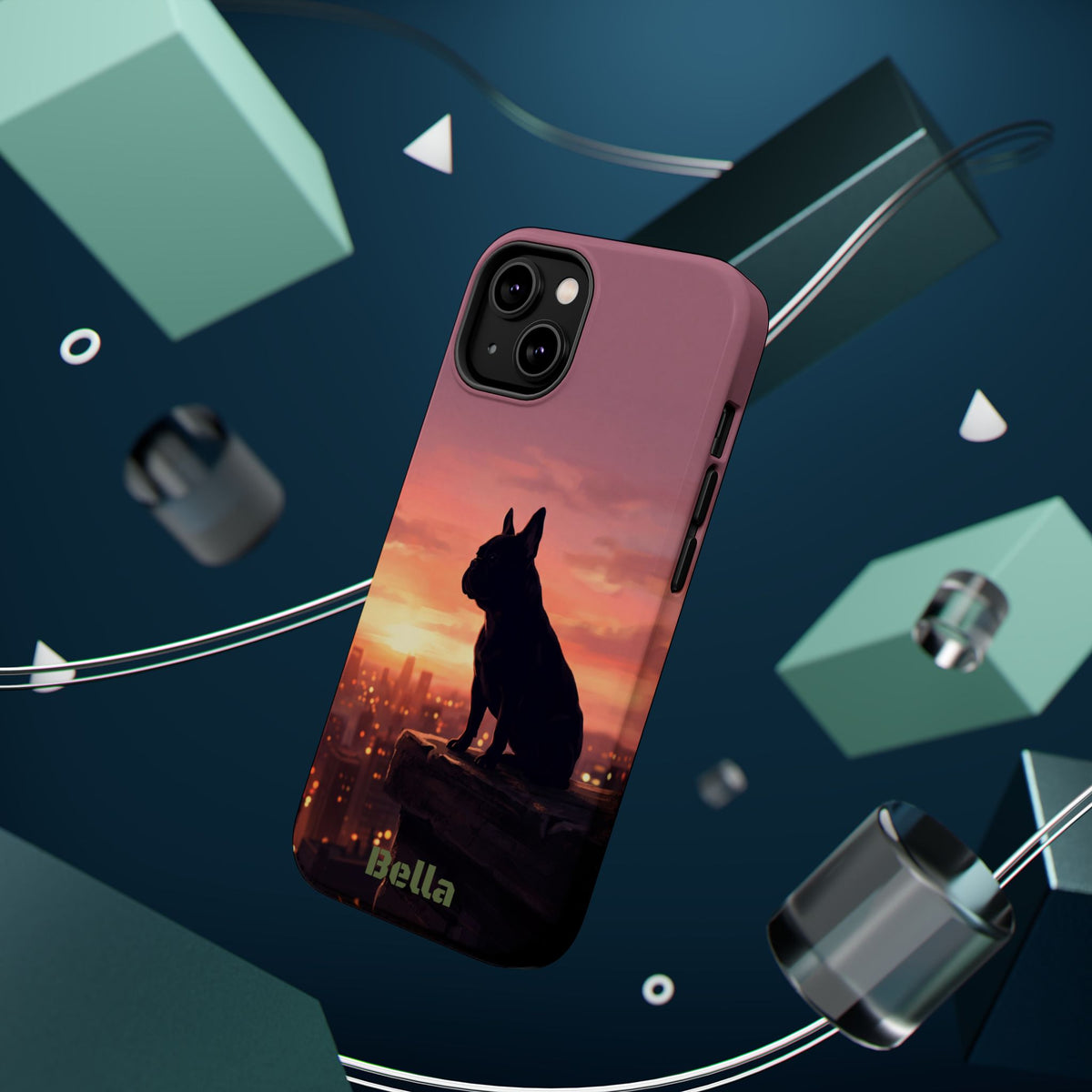 Personalized French Bulldog City Skyline Sunset Phone Case — Wireless Charging Cover