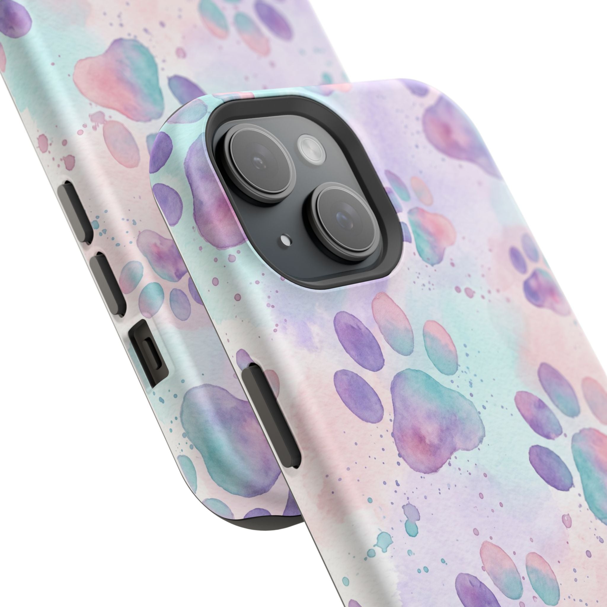Watercolor Paw Print Phone Case — Impact-Resistant Wireless Charging Cover