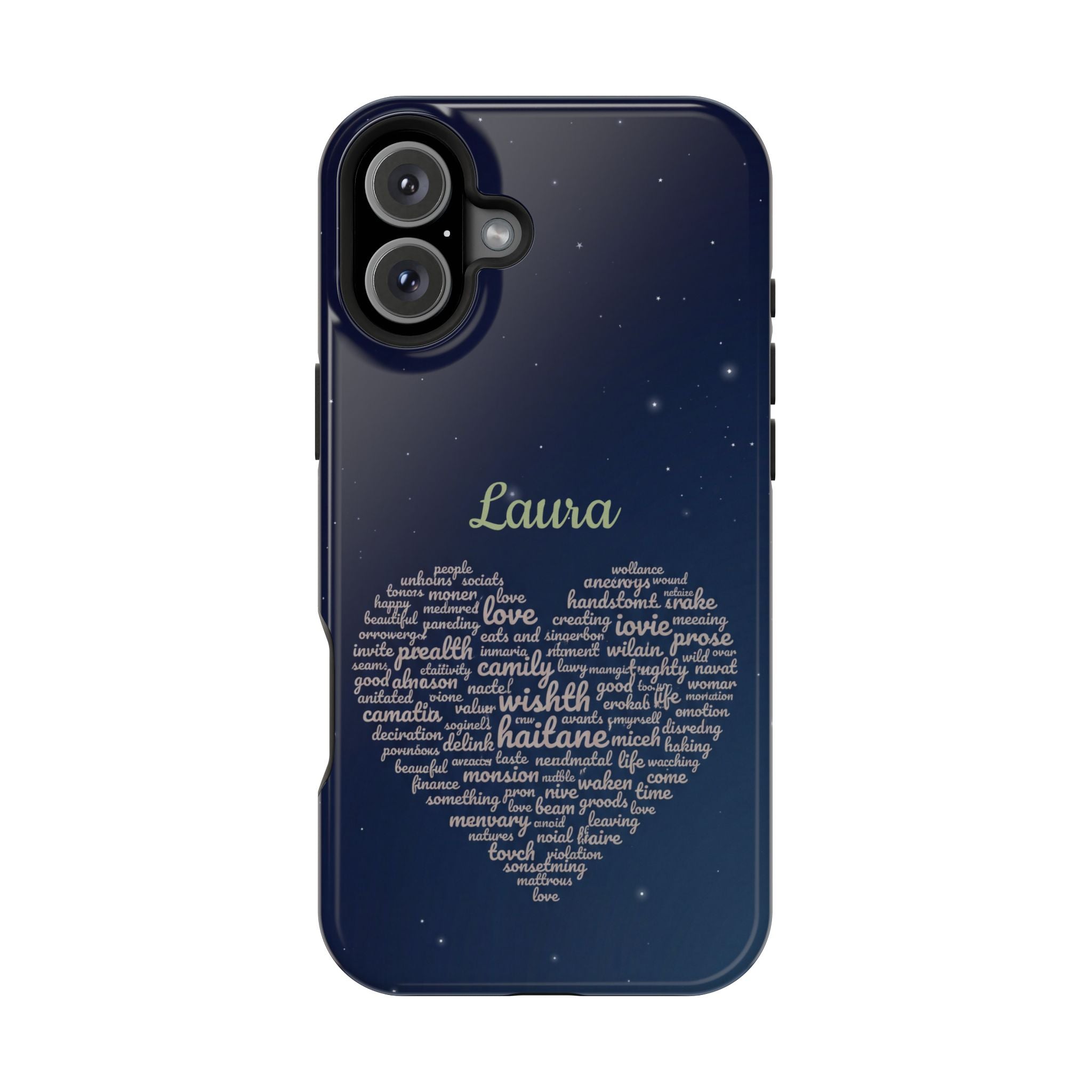 Personalized Teacher Heart Word Art Phone Case — Navy Wireless Charging Cover