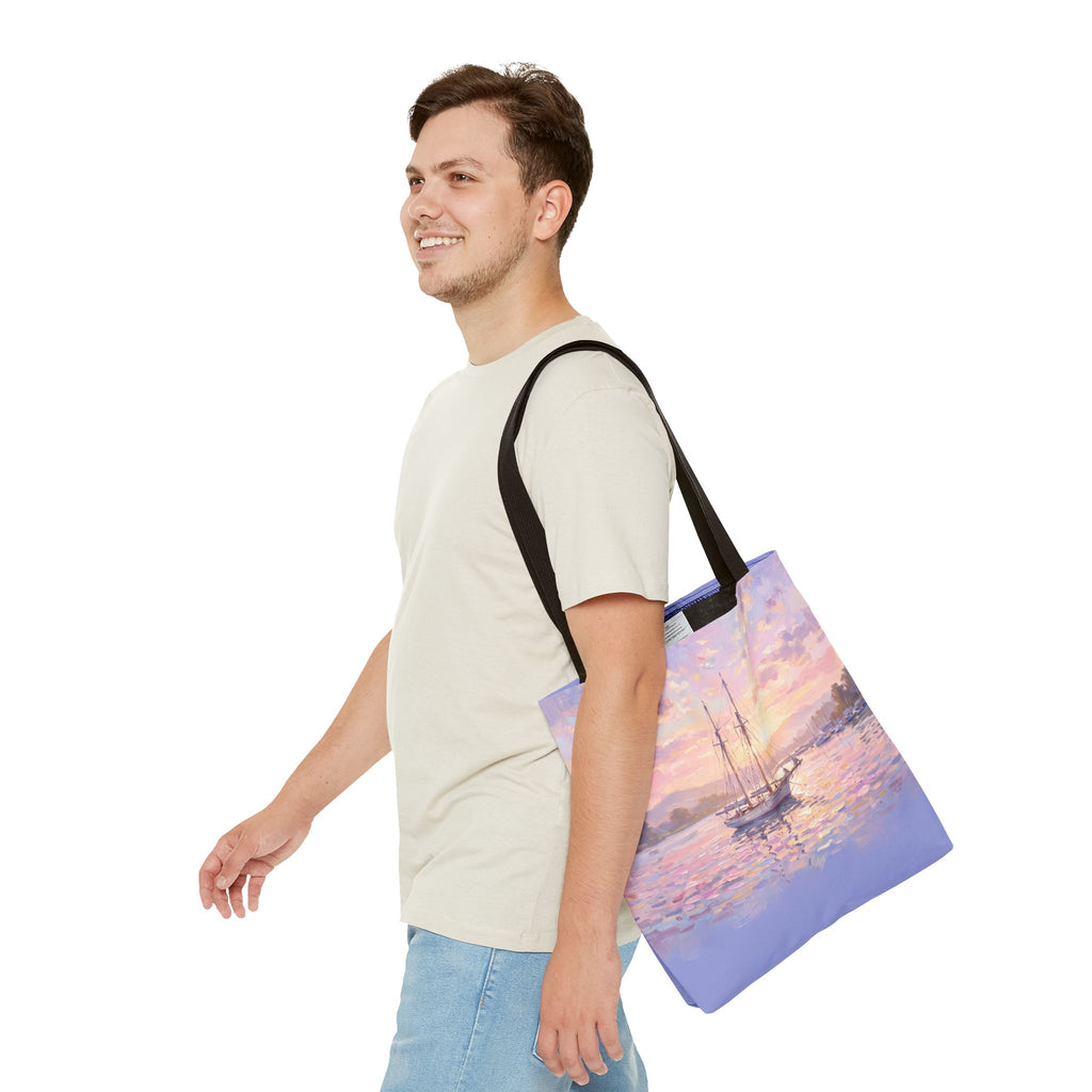 Pastel Sailboat Tote Bag – Impressionist Sunset Harbor Beach Bag