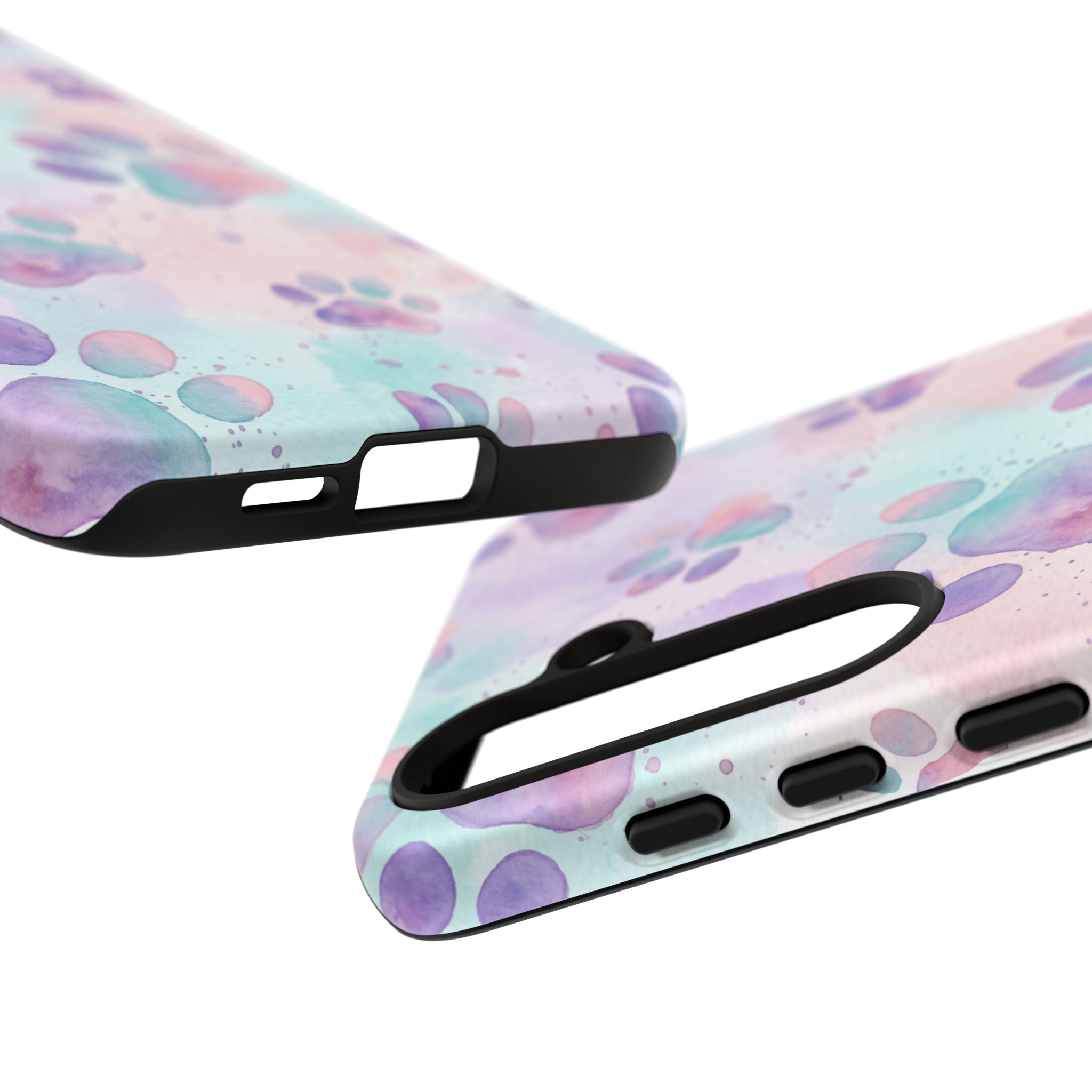 Watercolor Paw Print Phone Case | Pastel Purple, Teal & Pink Artistic Pattern | Samsung & iPhone