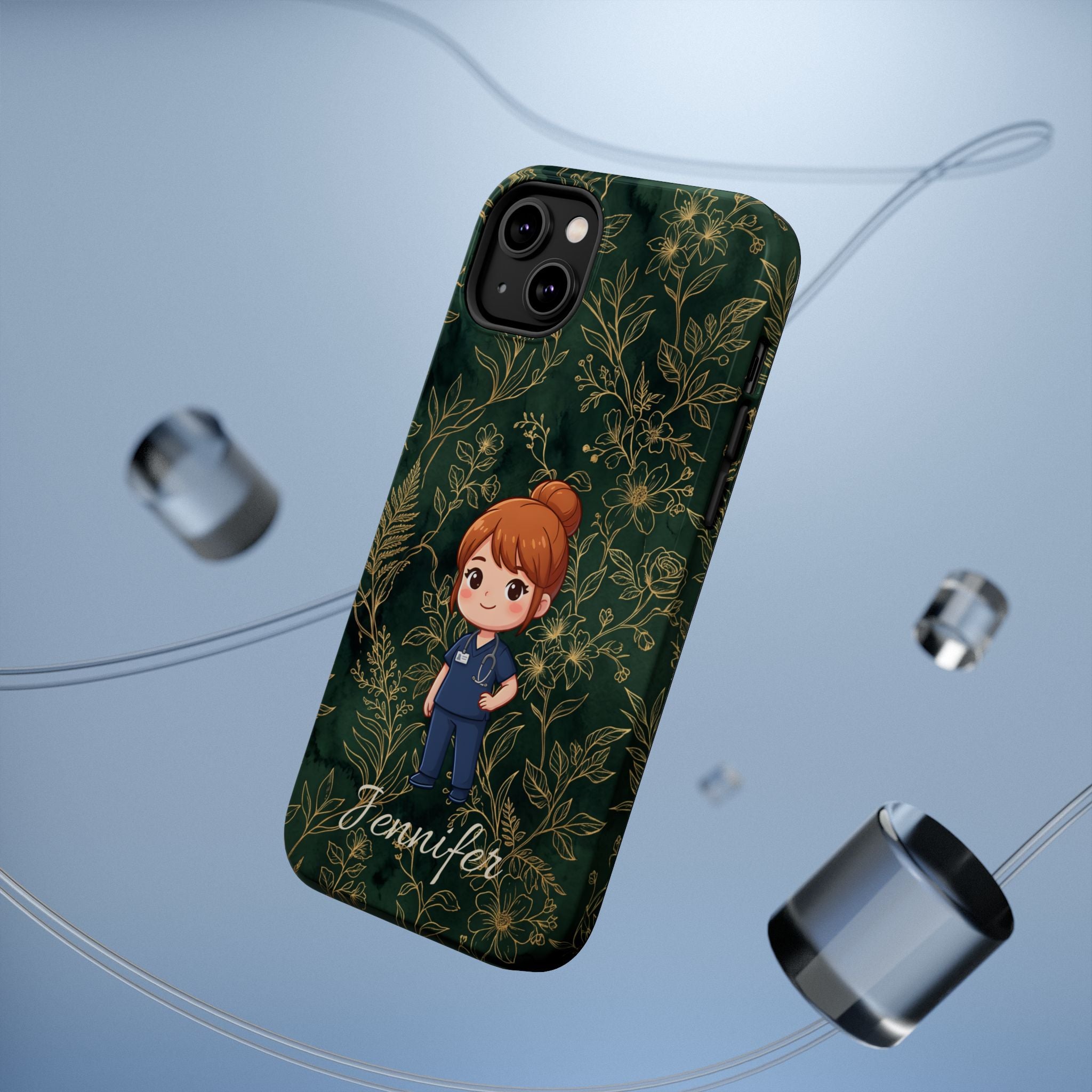 Personalized Nurse Botanical Phone Case — Impact-Resistant Wireless Charging Cover
