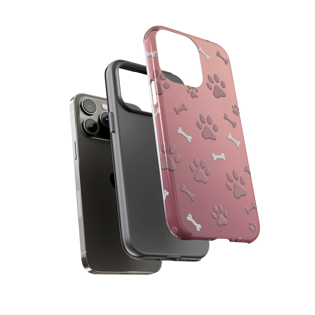 iPhone & Samsung Phone Case | Paw Print & Bone  | Dusty Rose Pattern Case for Frenchie Lovers