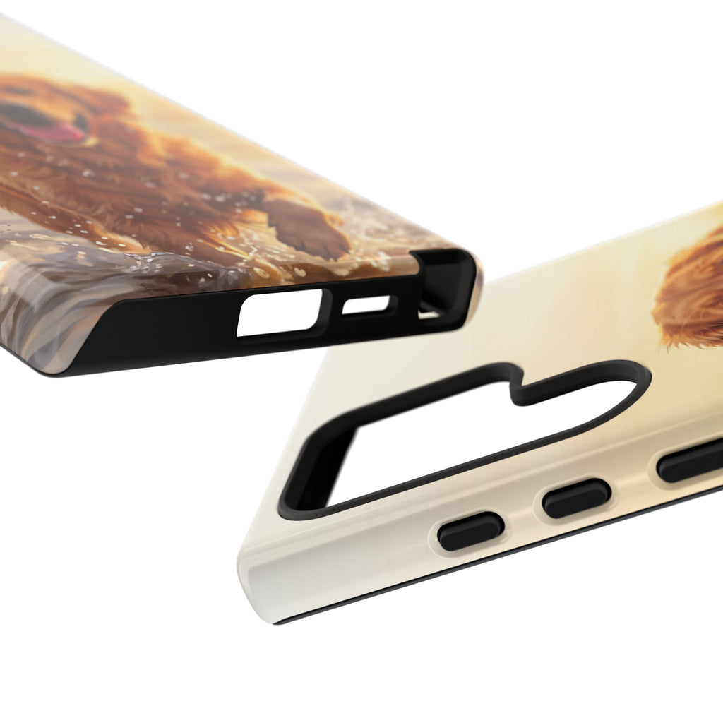 Golden Retriever Splashing in Water Phone Case | Joyful Dog at Golden Hour | iPhone & Samsung
