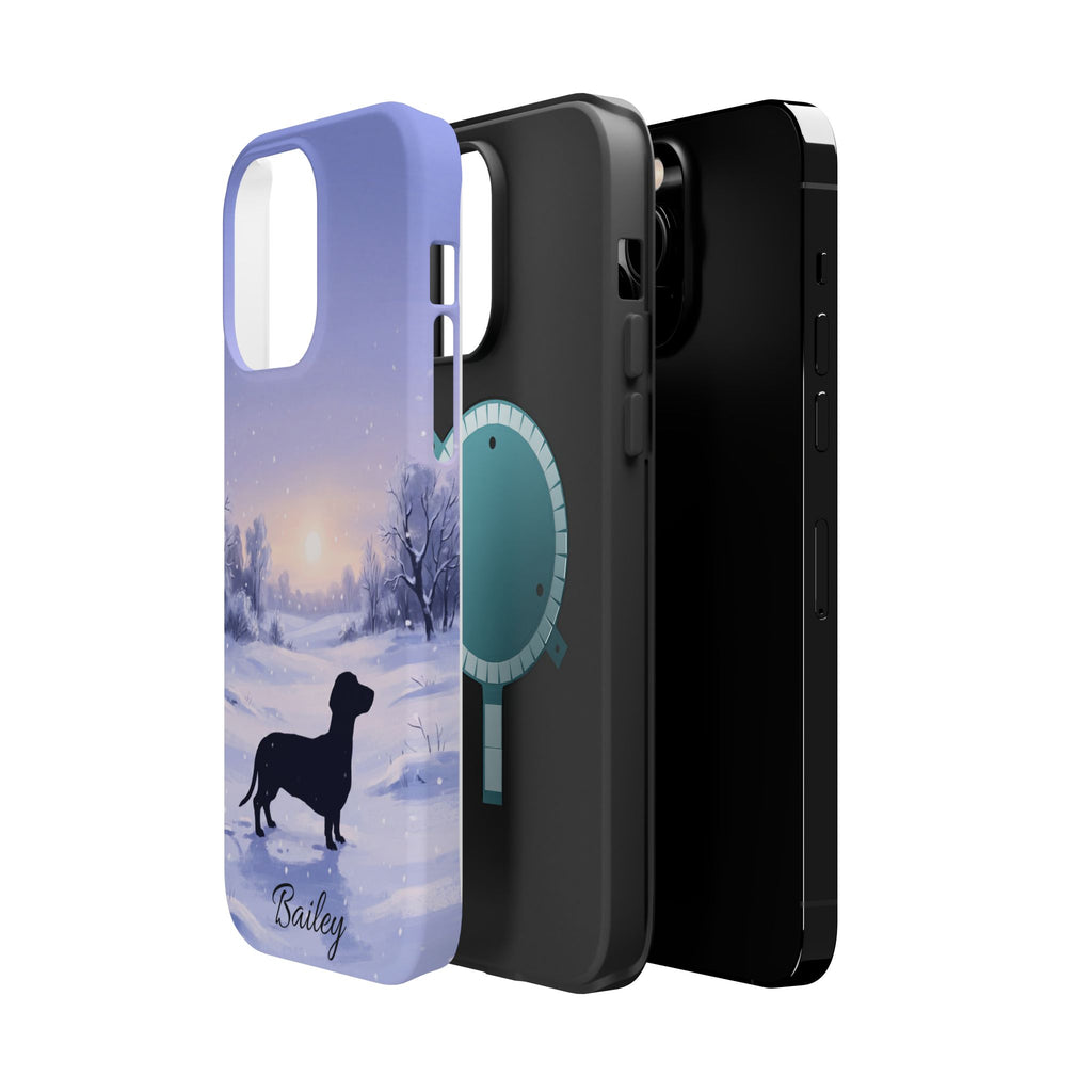 Personalized Dachshund Winter Snow Phone Case — Wireless Charging Cover
