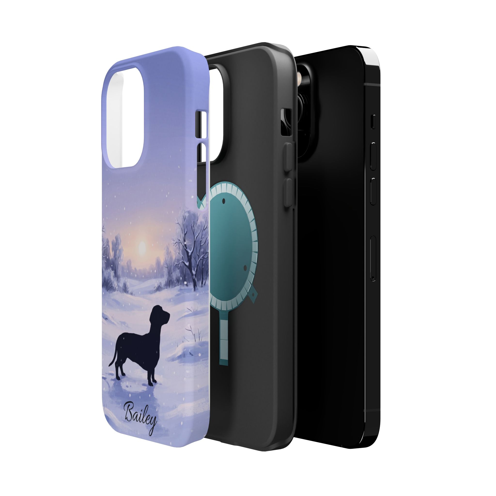 Personalized Dachshund Winter Snow Phone Case — Wireless Charging Cover
