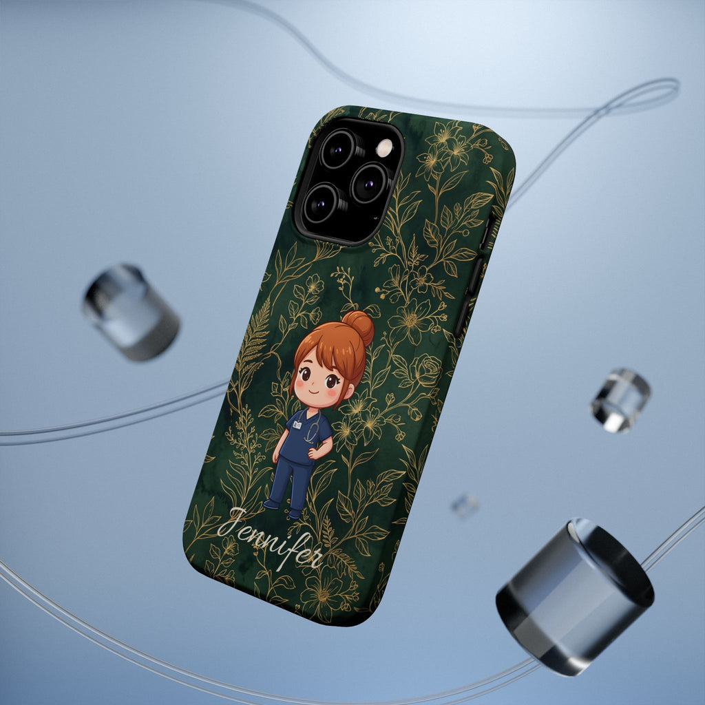 Personalized Nurse Botanical Phone Case — Impact-Resistant Wireless Charging Cover