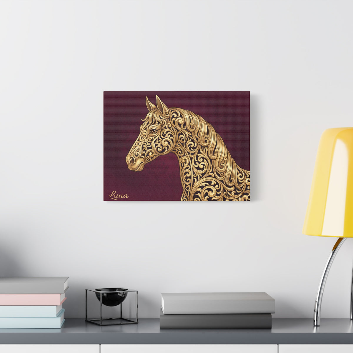 Horse Personalized Canvas | Baroque Gold Filigree Horse Wall Art