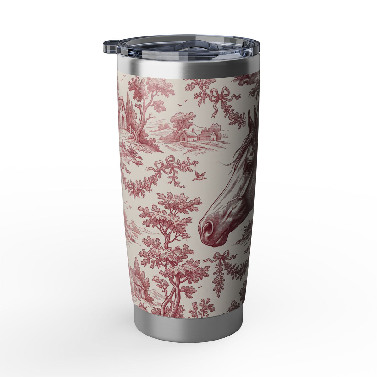 Horse Tumbler | Toile de Jouy Art — 20 oz Stainless Travel Mug