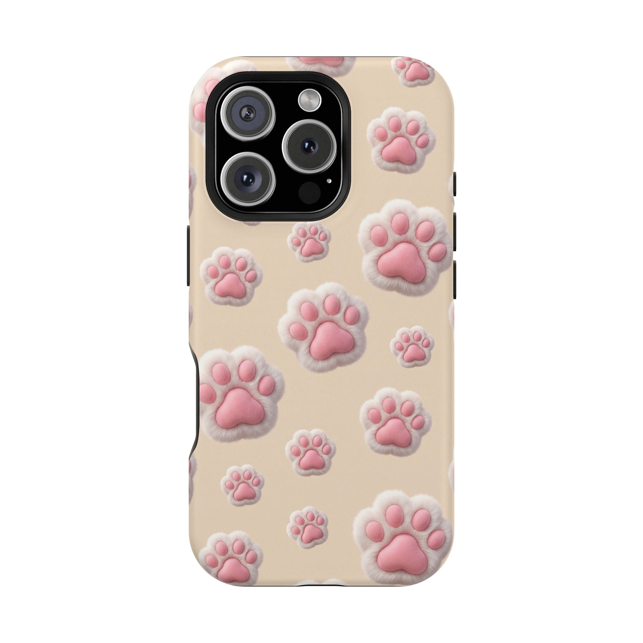 Pink Paw Print Phone Case — Impact-Resistant Wireless Charging Cover