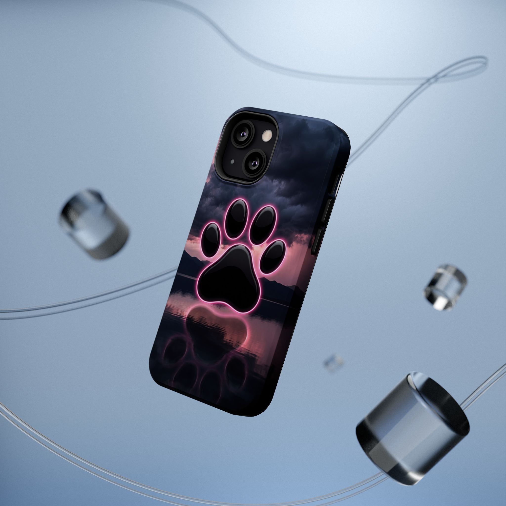Neon Paw Print Phone Case — Impact-Resistant Wireless Charging Cover