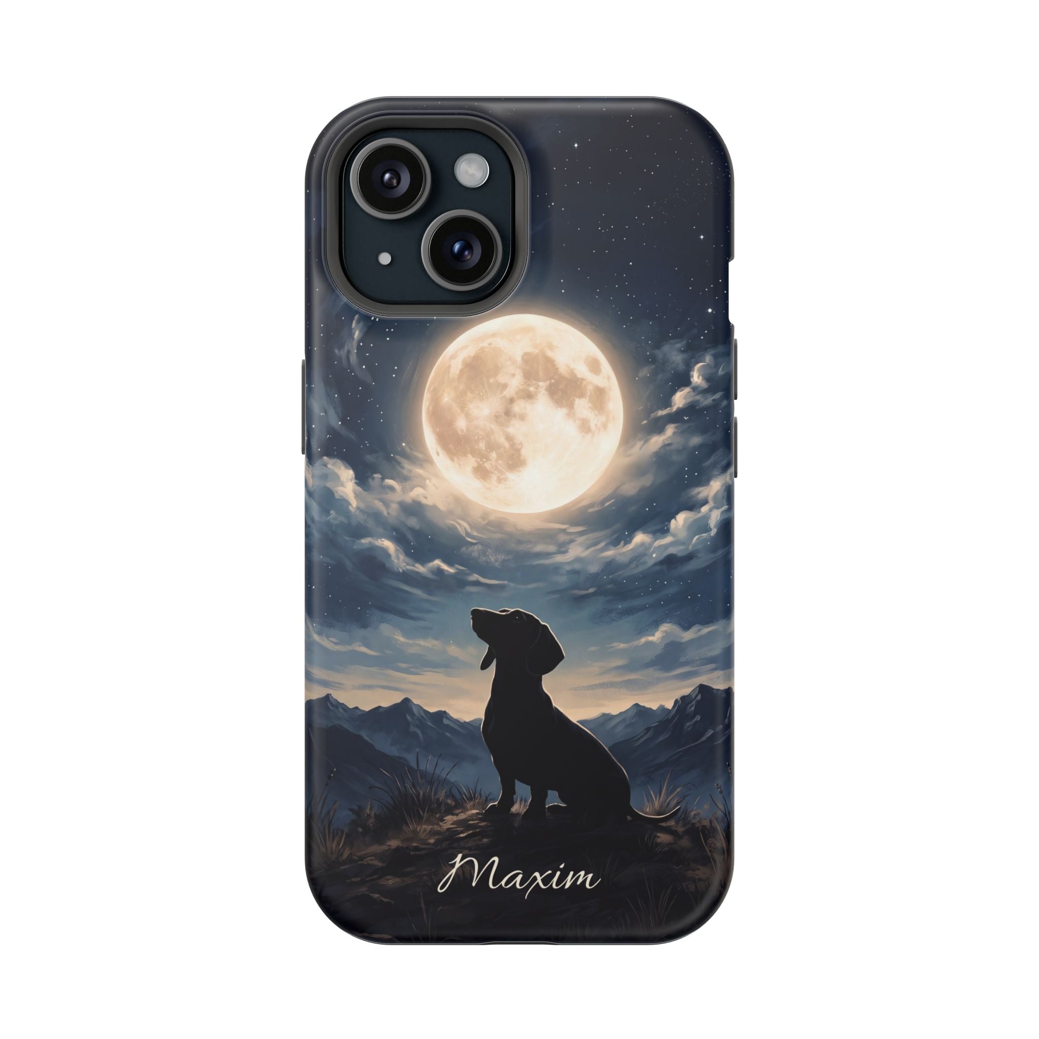 Personalized Dachshund Moonlight Phone Case — Wireless Charging Cover