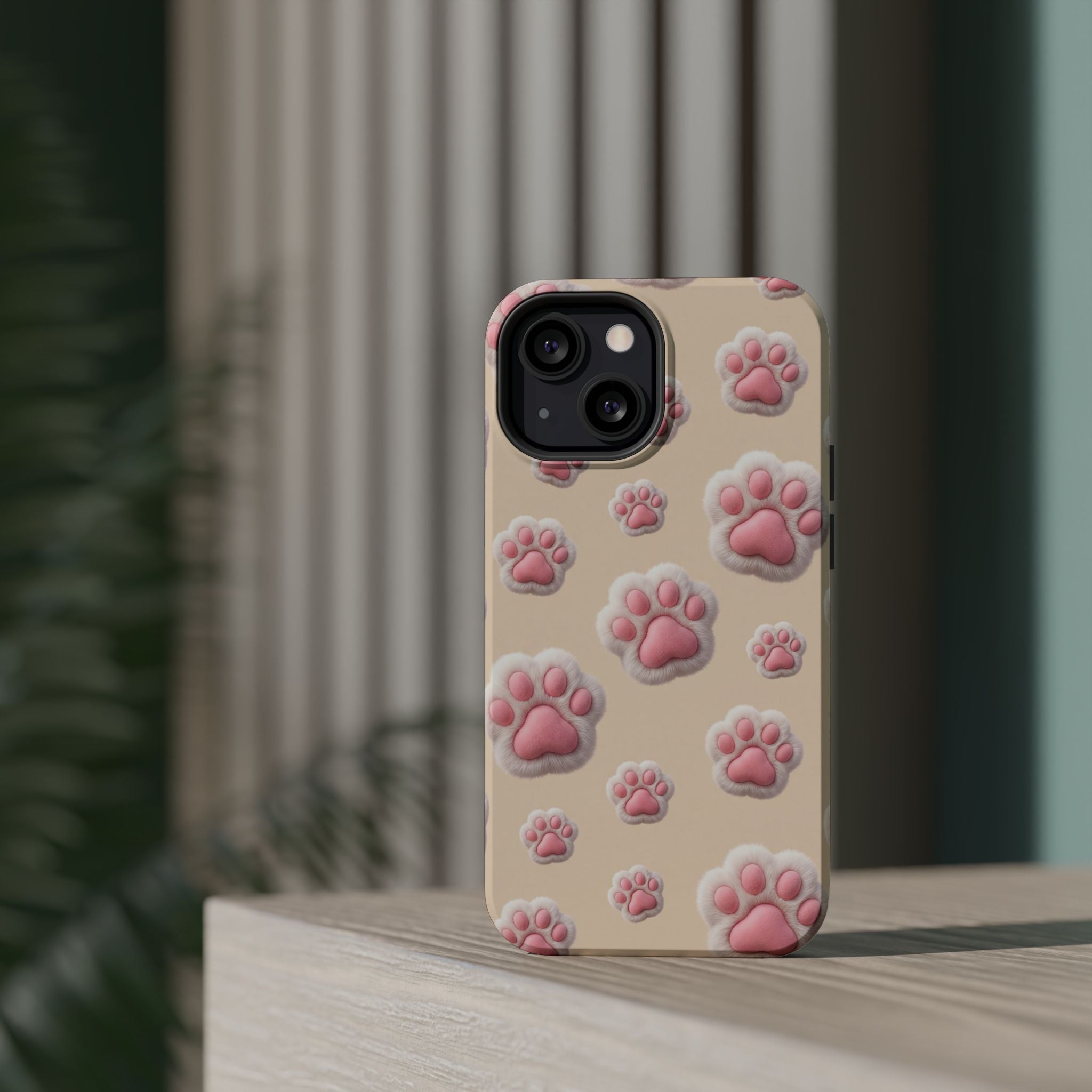 Pink Paw Print Phone Case — Impact-Resistant Wireless Charging Cover