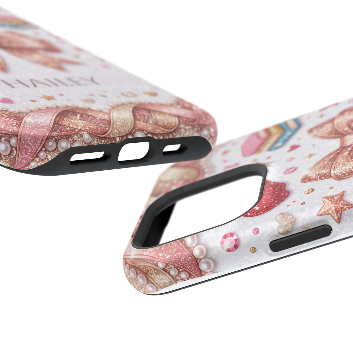Rose Gold Glitter Bow Personalized Teacher Phone Case — Wireless Charging Cover