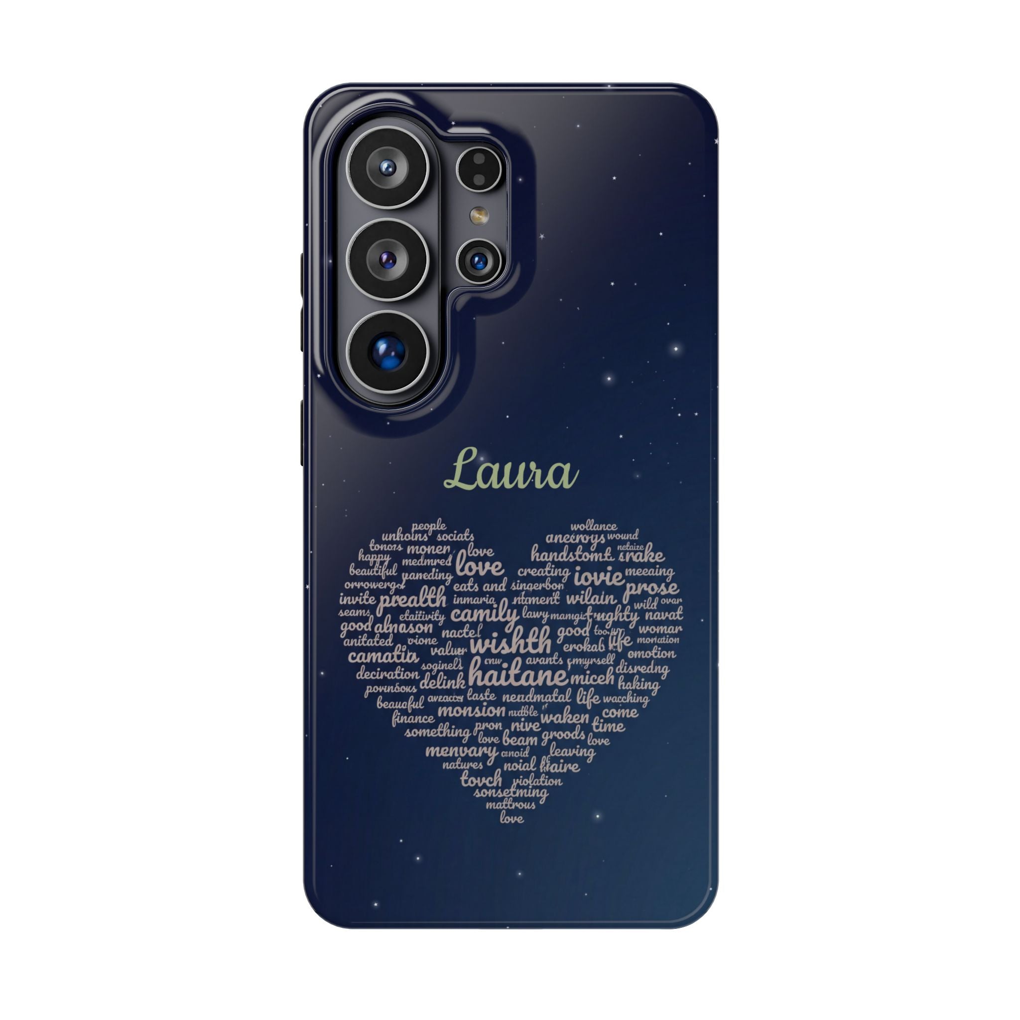 Personalized Teacher Heart Word Art Phone Case — Navy Wireless Charging Cover