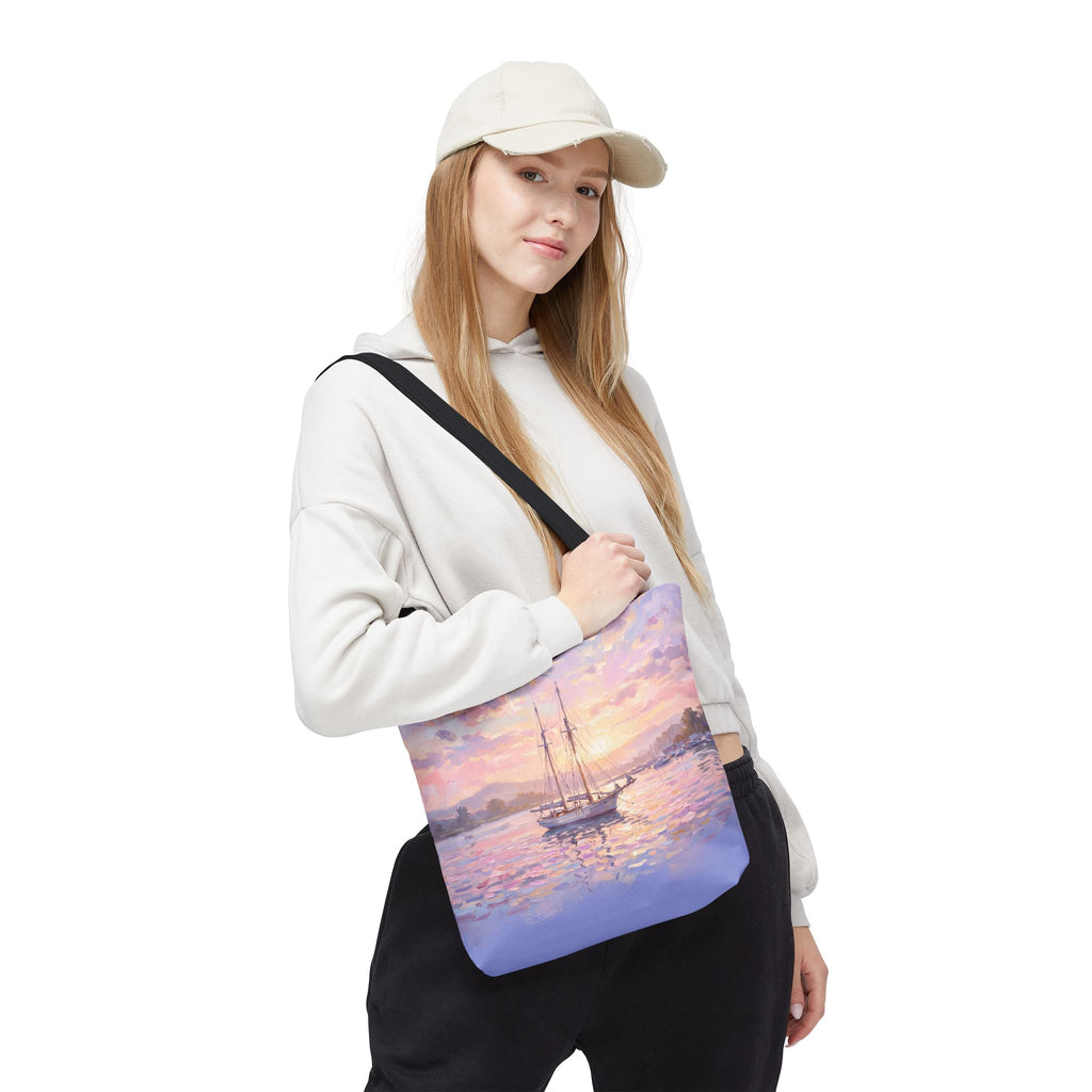 Pastel Sailboat Tote Bag – Impressionist Sunset Harbor Beach Bag
