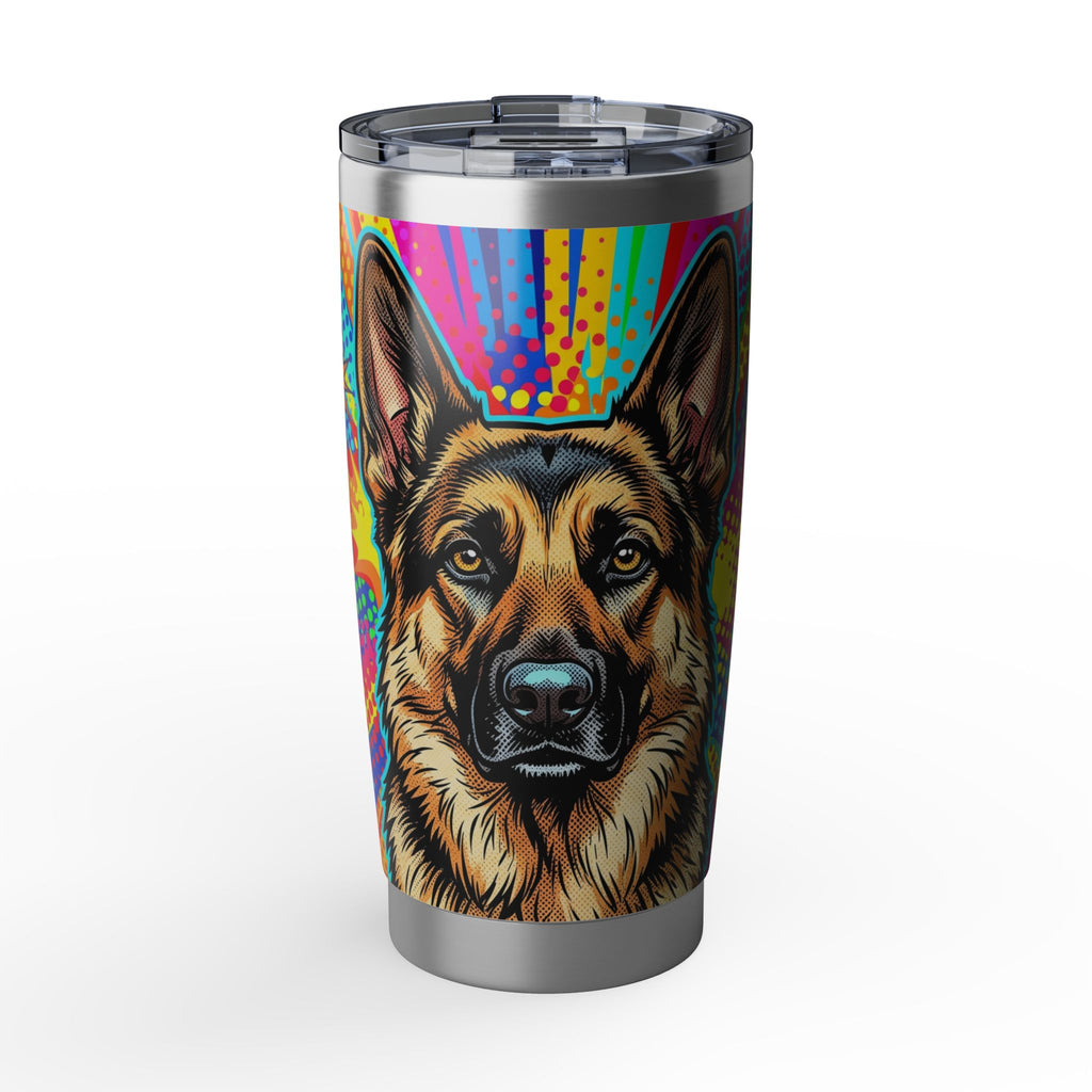 German Shepherd Tumbler | Pop Art Halftone Art — 20 oz Stainless Travel Mug
