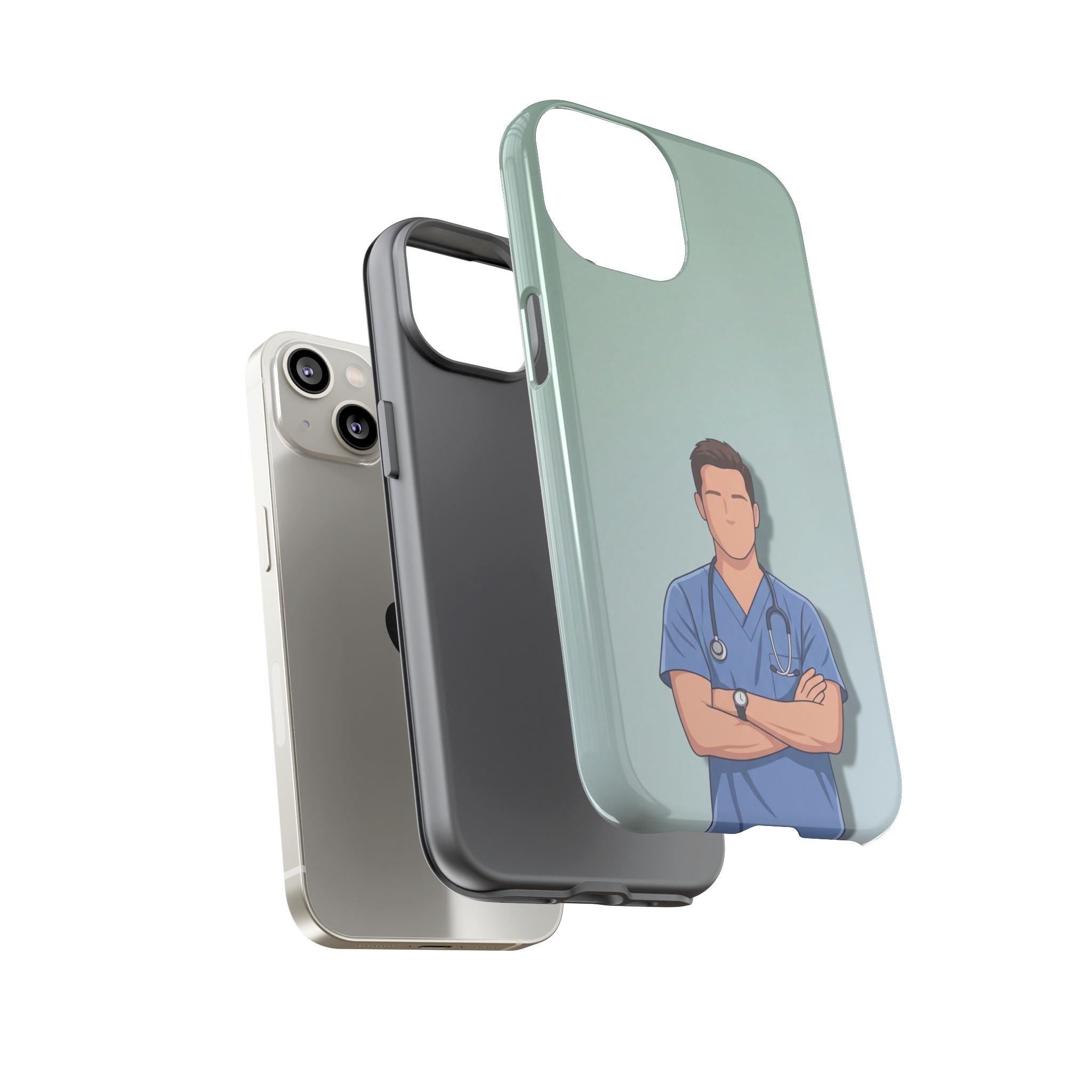 Male Nurse Phone Case | Confident Nurse in Blue Scrubs Illustration | iPhone & Samsung