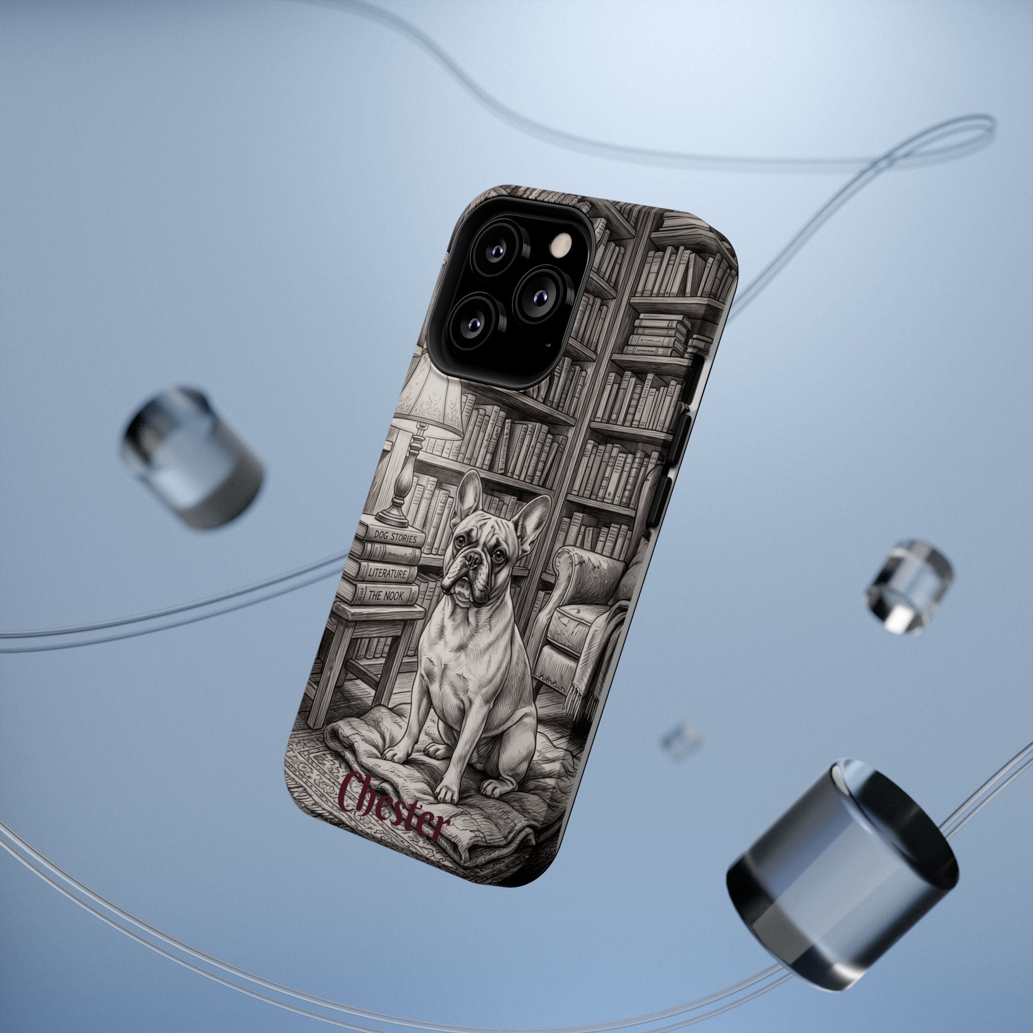 Personalized French Bulldog Library Study Phone Case — Wireless Charging Cover