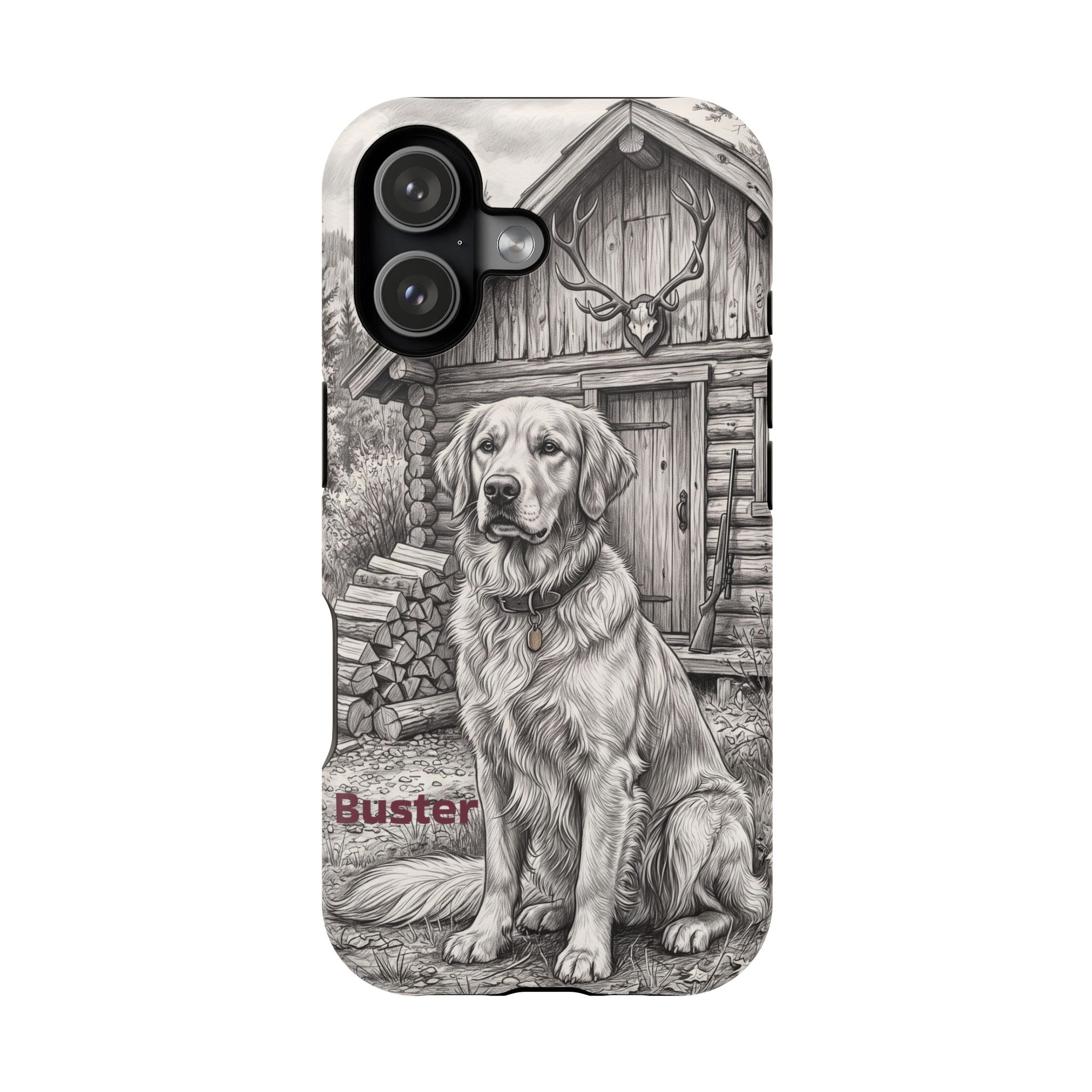Personalized Golden Retriever Cabin Porch Phone Case — Wireless Charging Cover