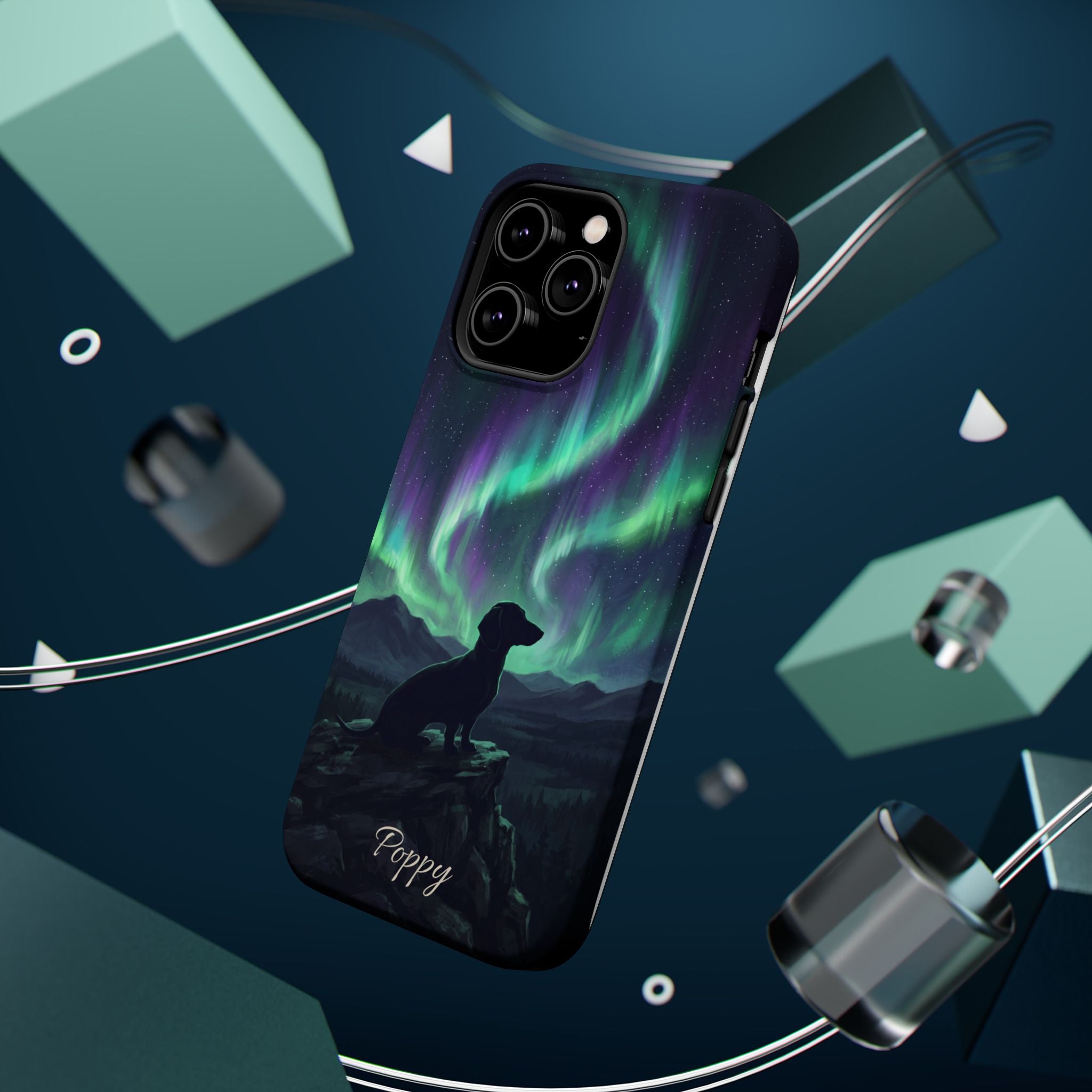 Personalized Dachshund Northern Lights Phone Case — Wireless Charging Cover