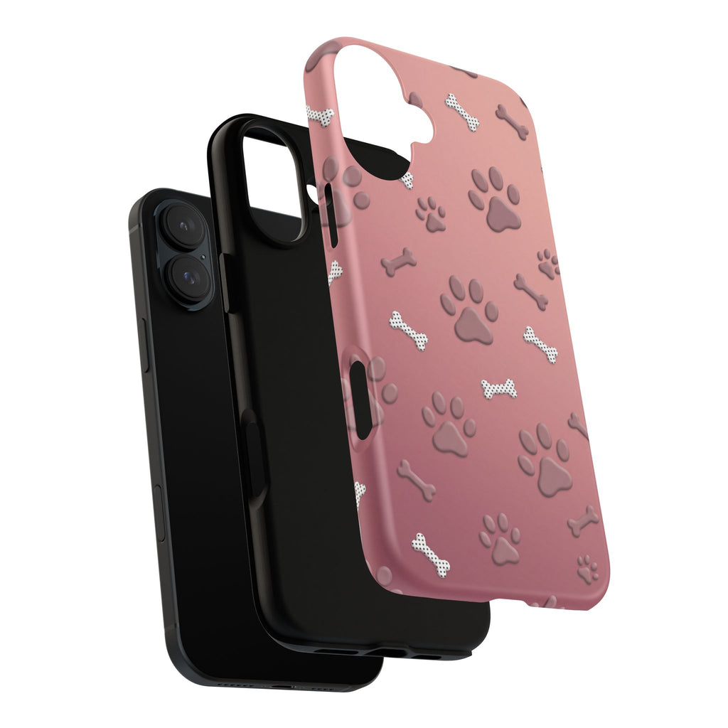 iPhone & Samsung Phone Case | Paw Print & Bone  | Dusty Rose Pattern Case for Frenchie Lovers